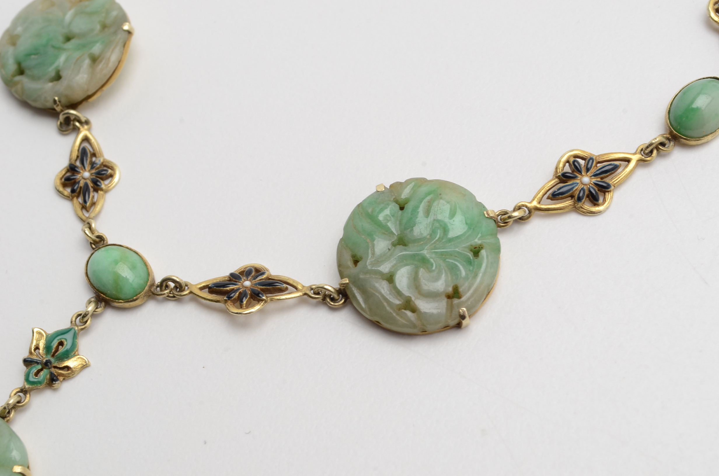 14K Yellow Gold Vintage Carved Jadeite Medallion Necklace
