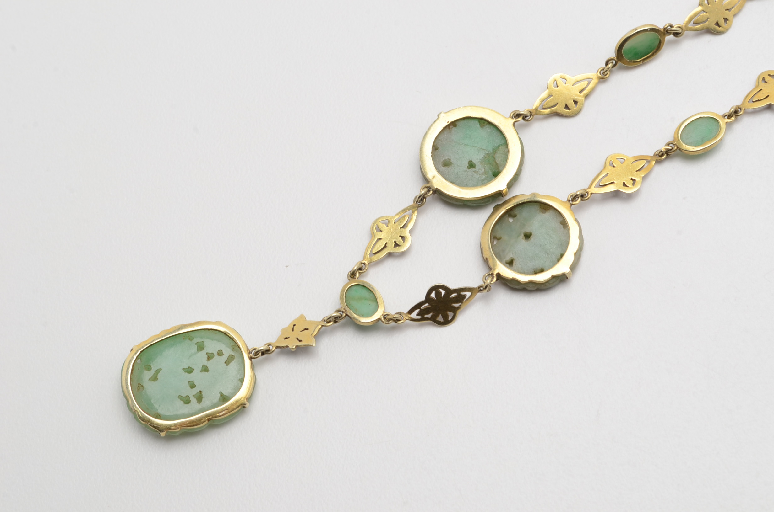 14K Yellow Gold Vintage Carved Jadeite Medallion Necklace