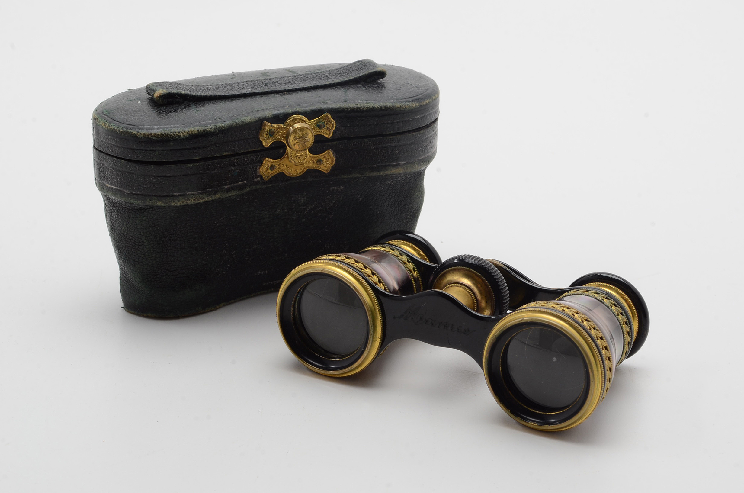 Antique Lemaire Paris Purple Mother of Pearl Theater Glasses in Original Case