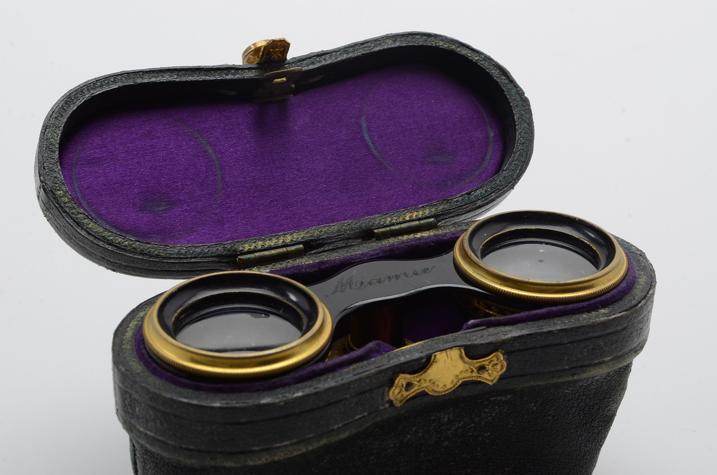 Antique Lemaire Paris Purple Mother of Pearl Theater Glasses in Original Case