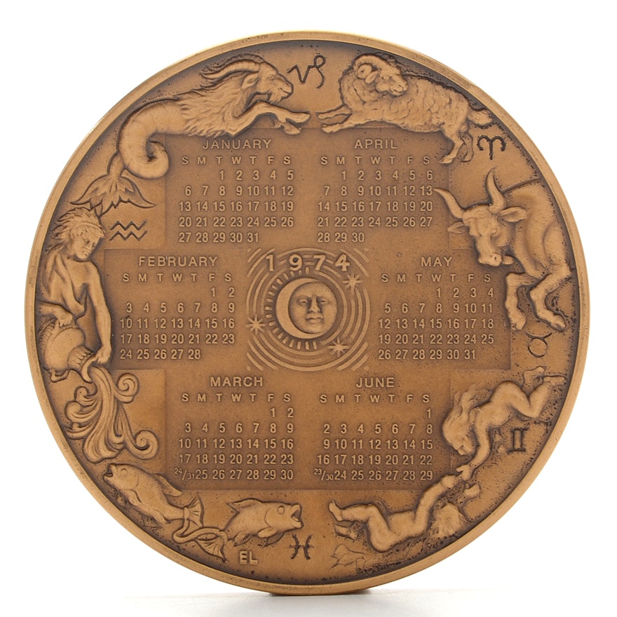 The Franklin Mint 1974 Bronze Calendar Art Medal