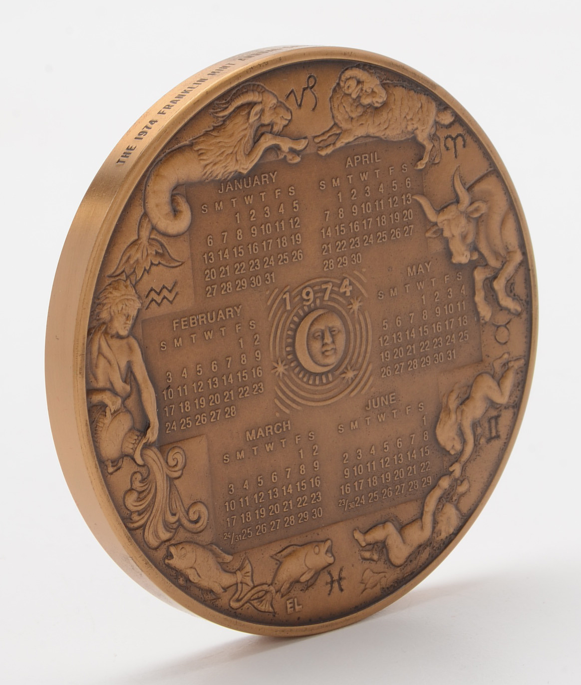 The Franklin Mint 1974 Bronze Calendar Art Medal