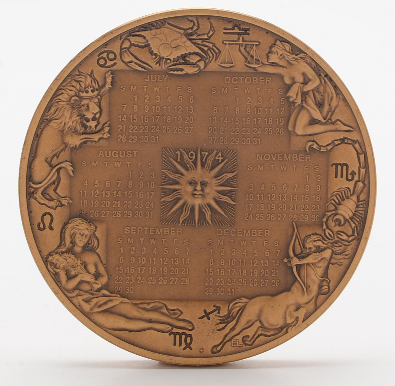 The Franklin Mint 1974 Bronze Calendar Art Medal