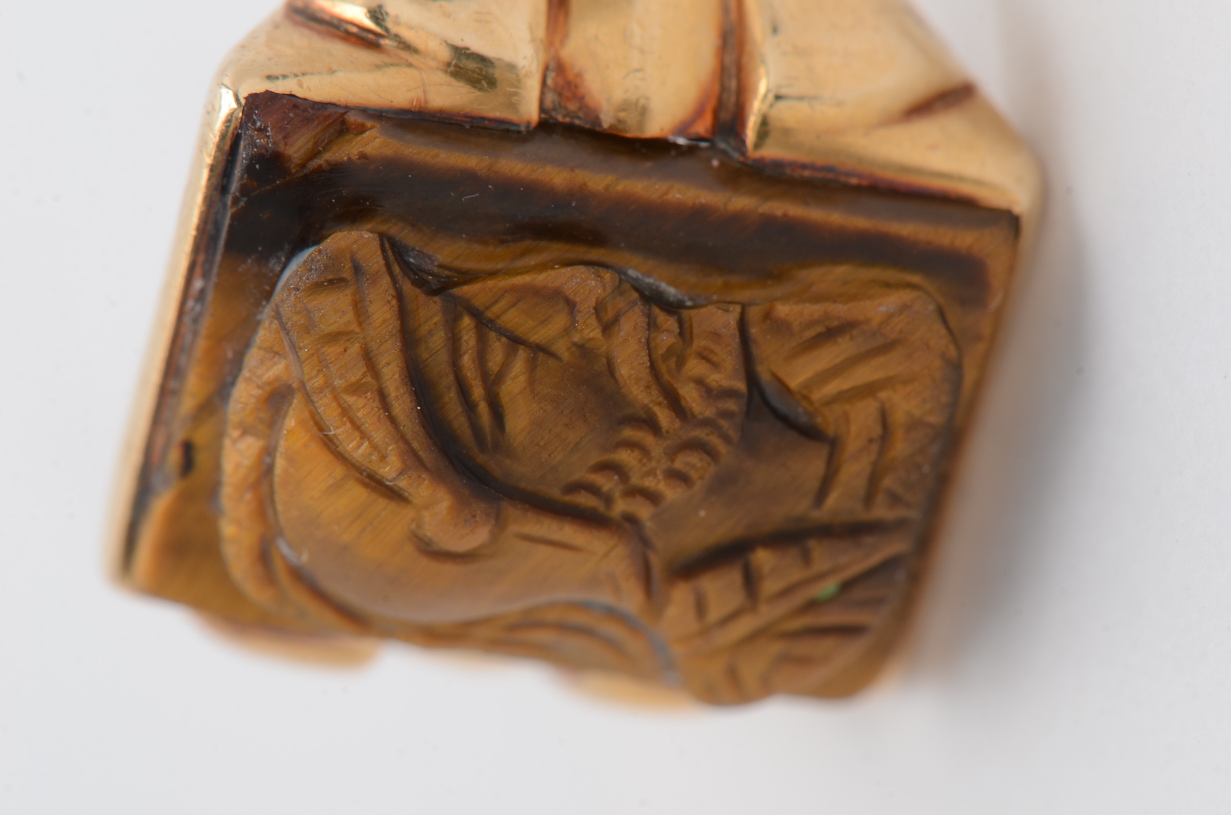 10K Yellow Gold Rectangular Tiger's Eye Cameo Ring