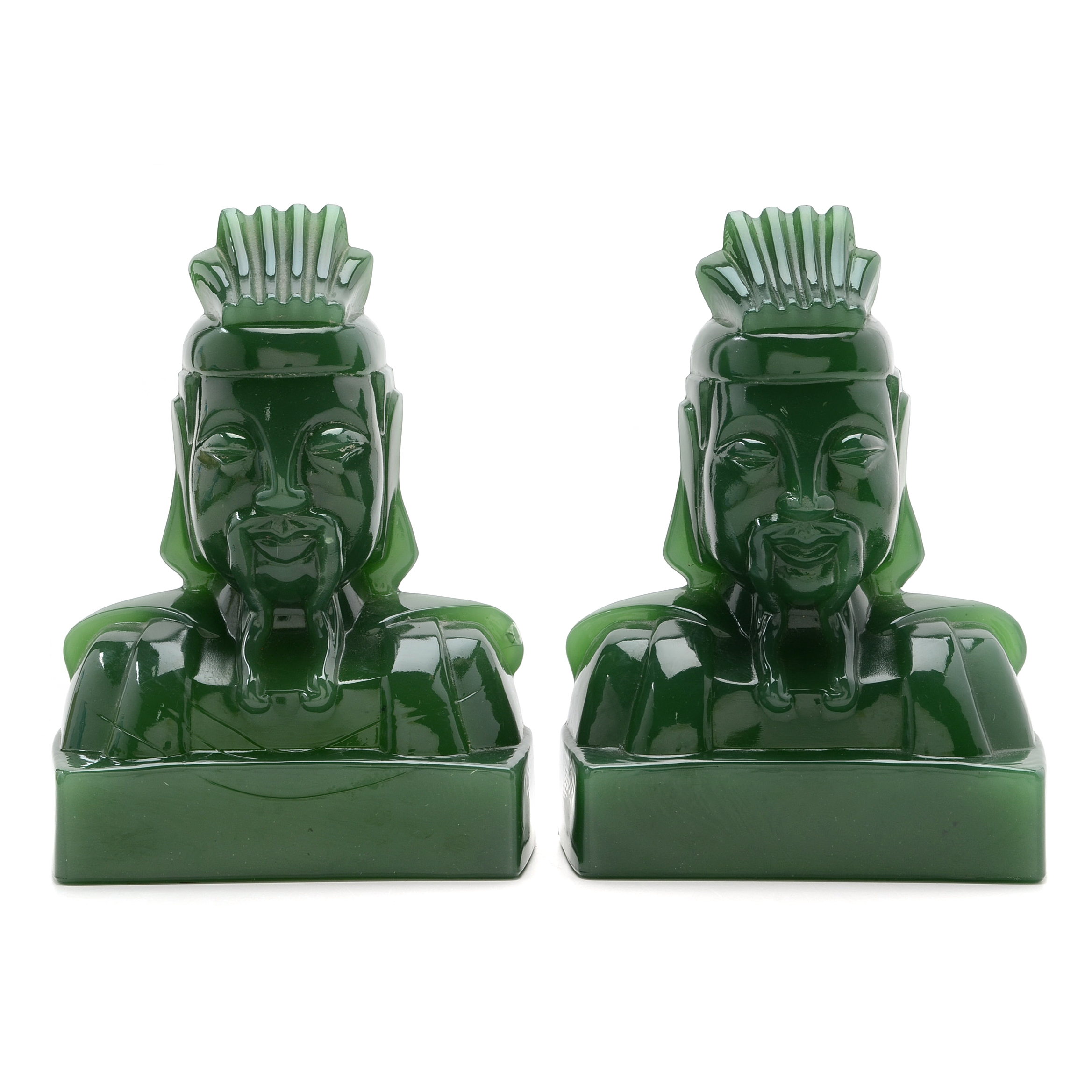 Vintage Imperial Glass Cathay Jade "Lu Tung" Bookends