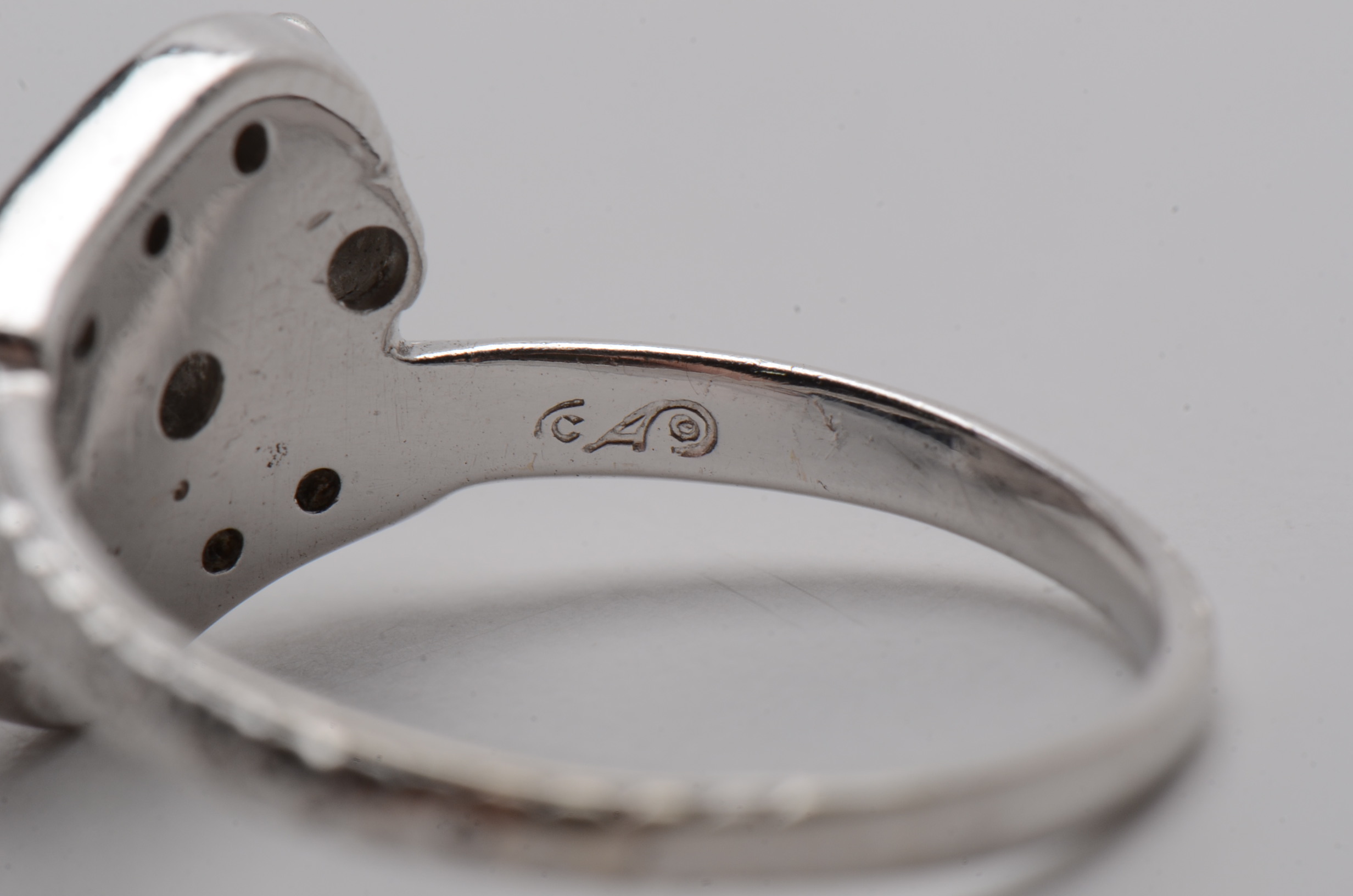 14K White Gold Vintage Ring Featuring Three Old European Cut Diamonds