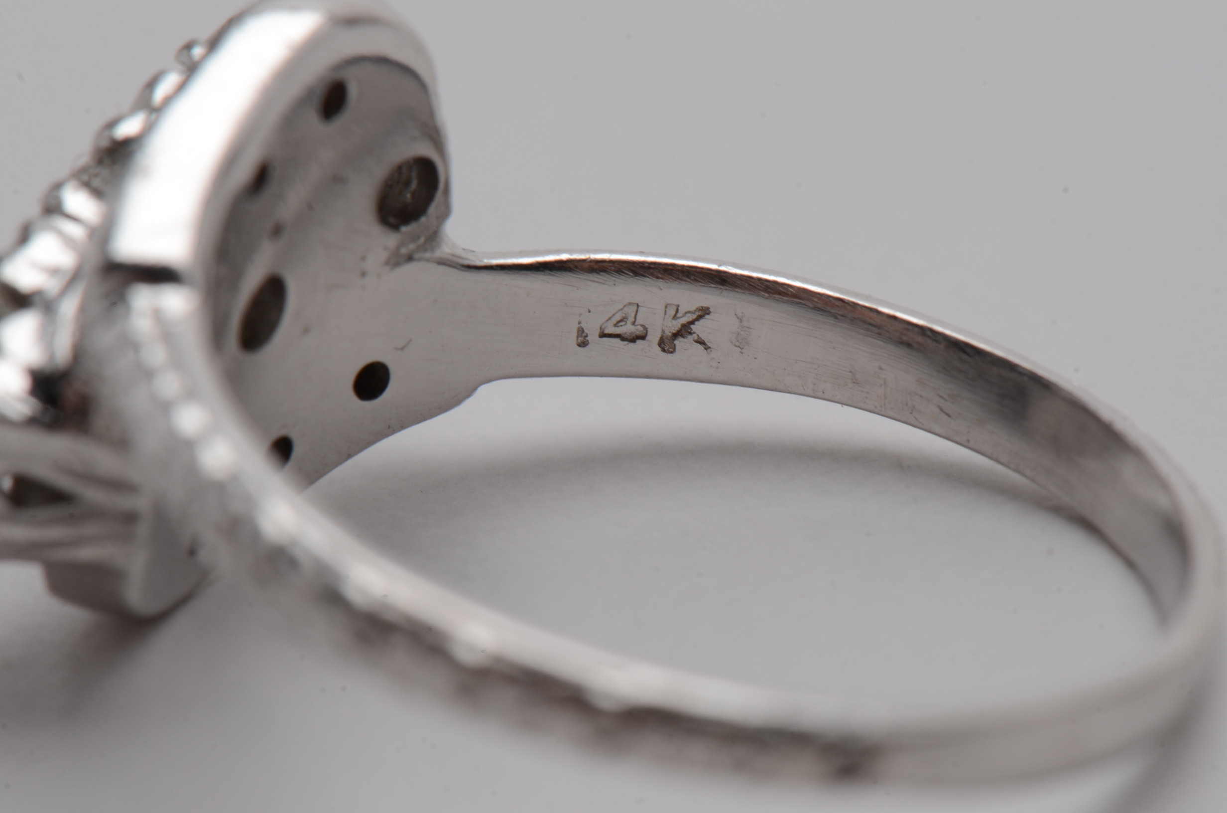 14K White Gold Vintage Ring Featuring Three Old European Cut Diamonds