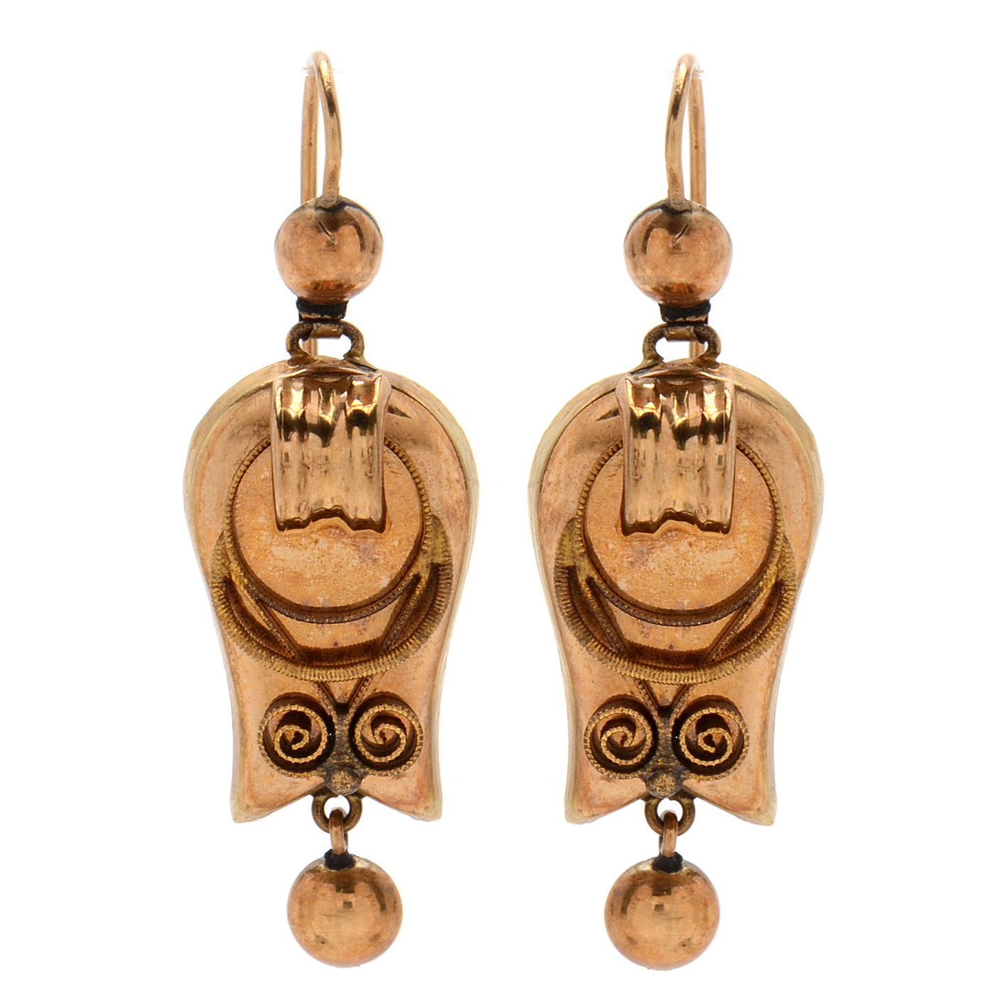 Victorian 14K Yellow Gold Earrings on Wires with Applied Filigree Detailing