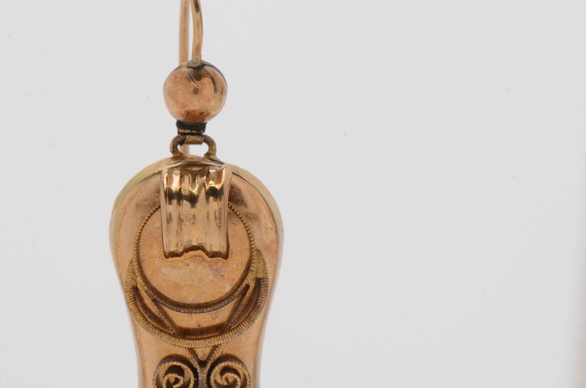 Victorian 14K Yellow Gold Earrings on Wires with Applied Filigree Detailing