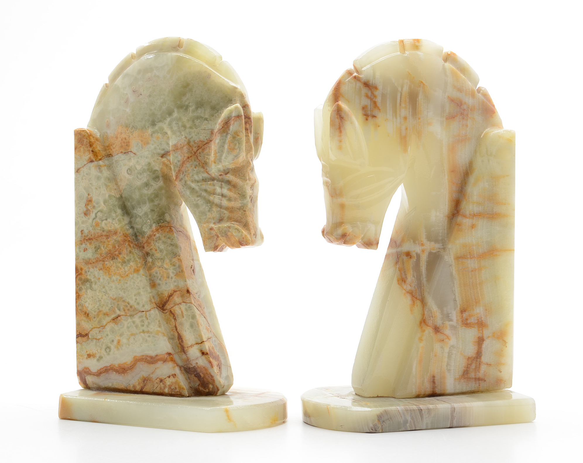 Art Deco Carved Agate Horse Head Bookends