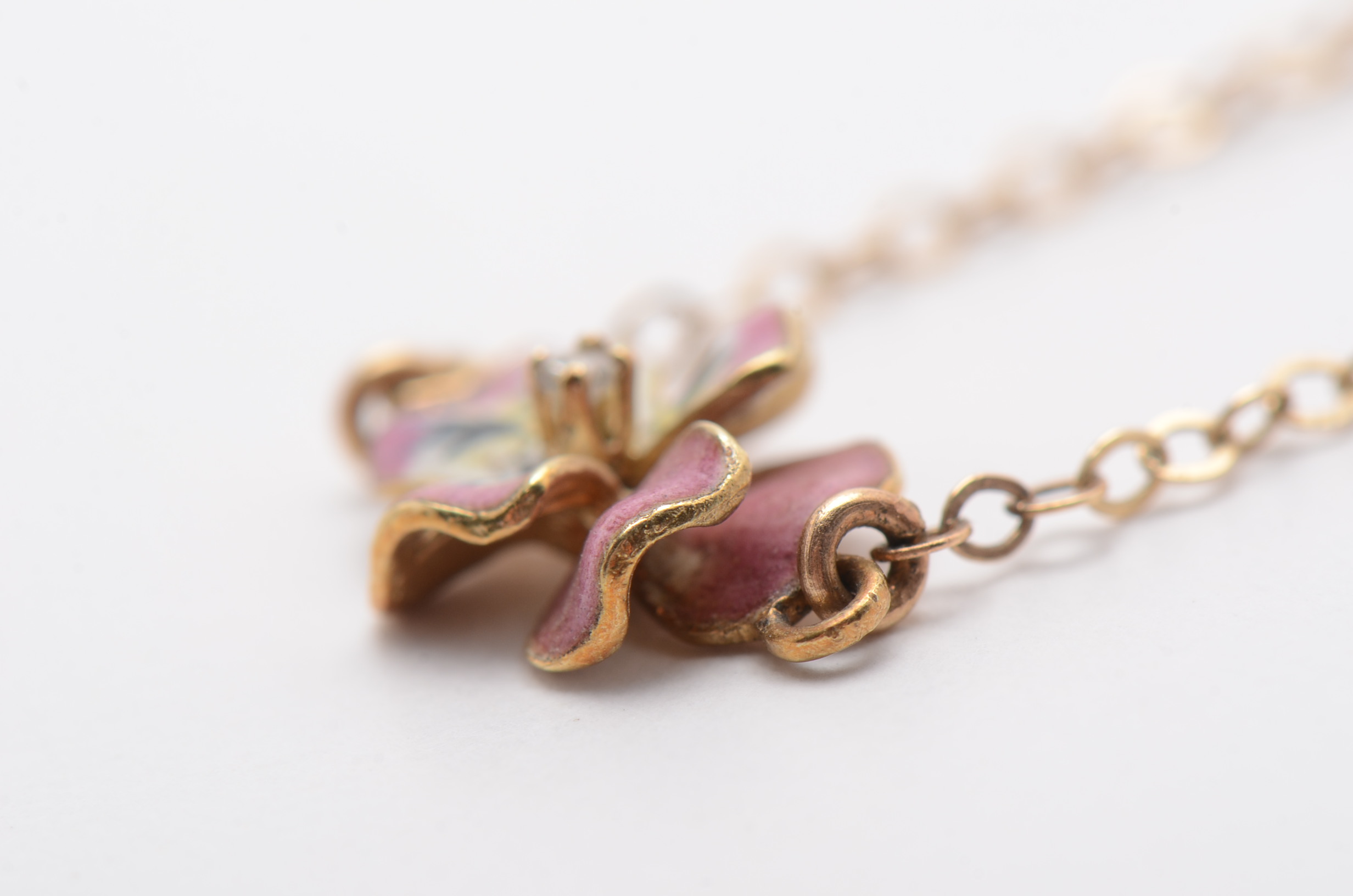 14K Yellow Gold Choker with Enameled and Diamond Pansies