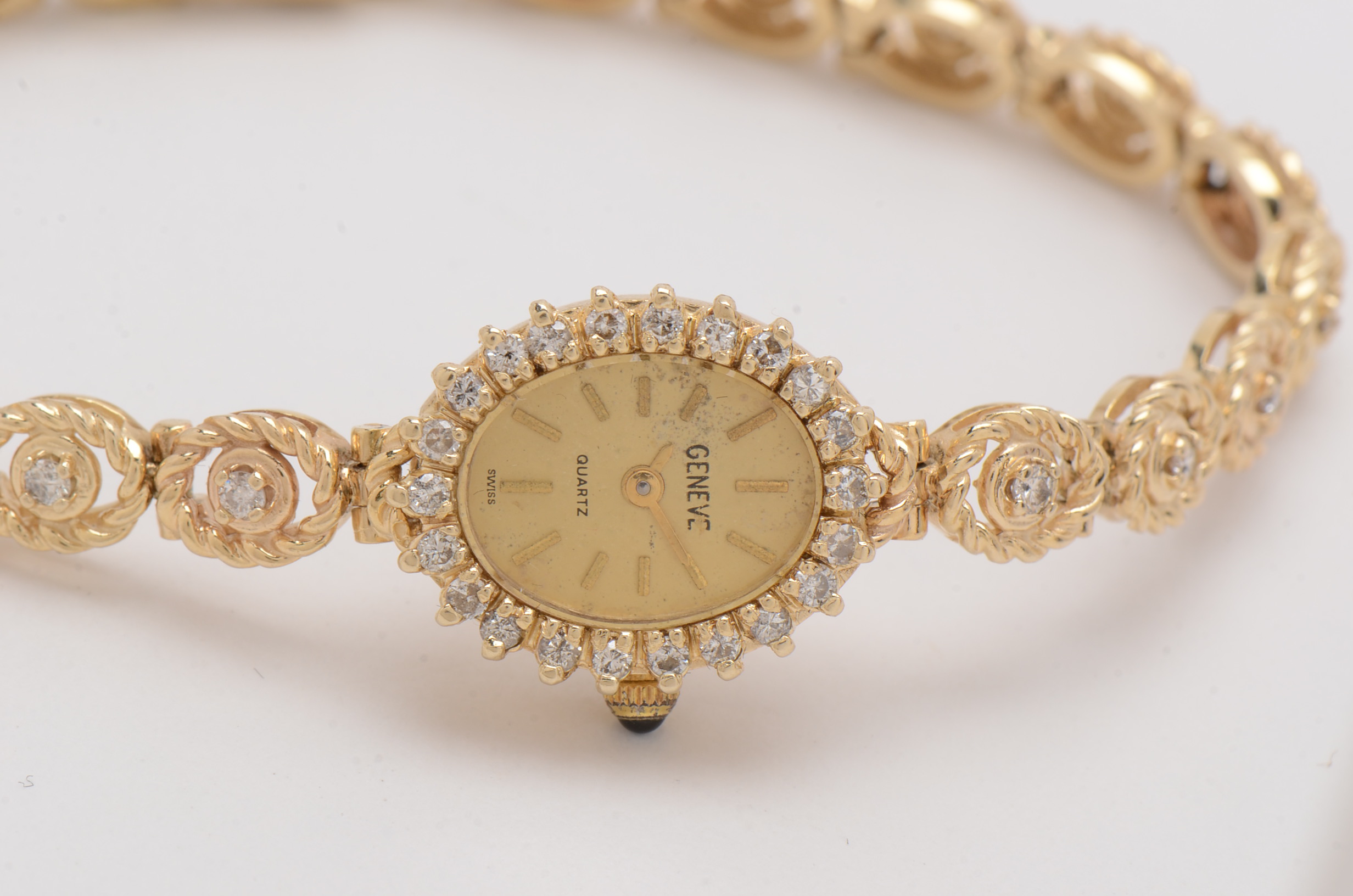 14K Yellow Gold and Diamond Dress Watch in Red Presentation Box