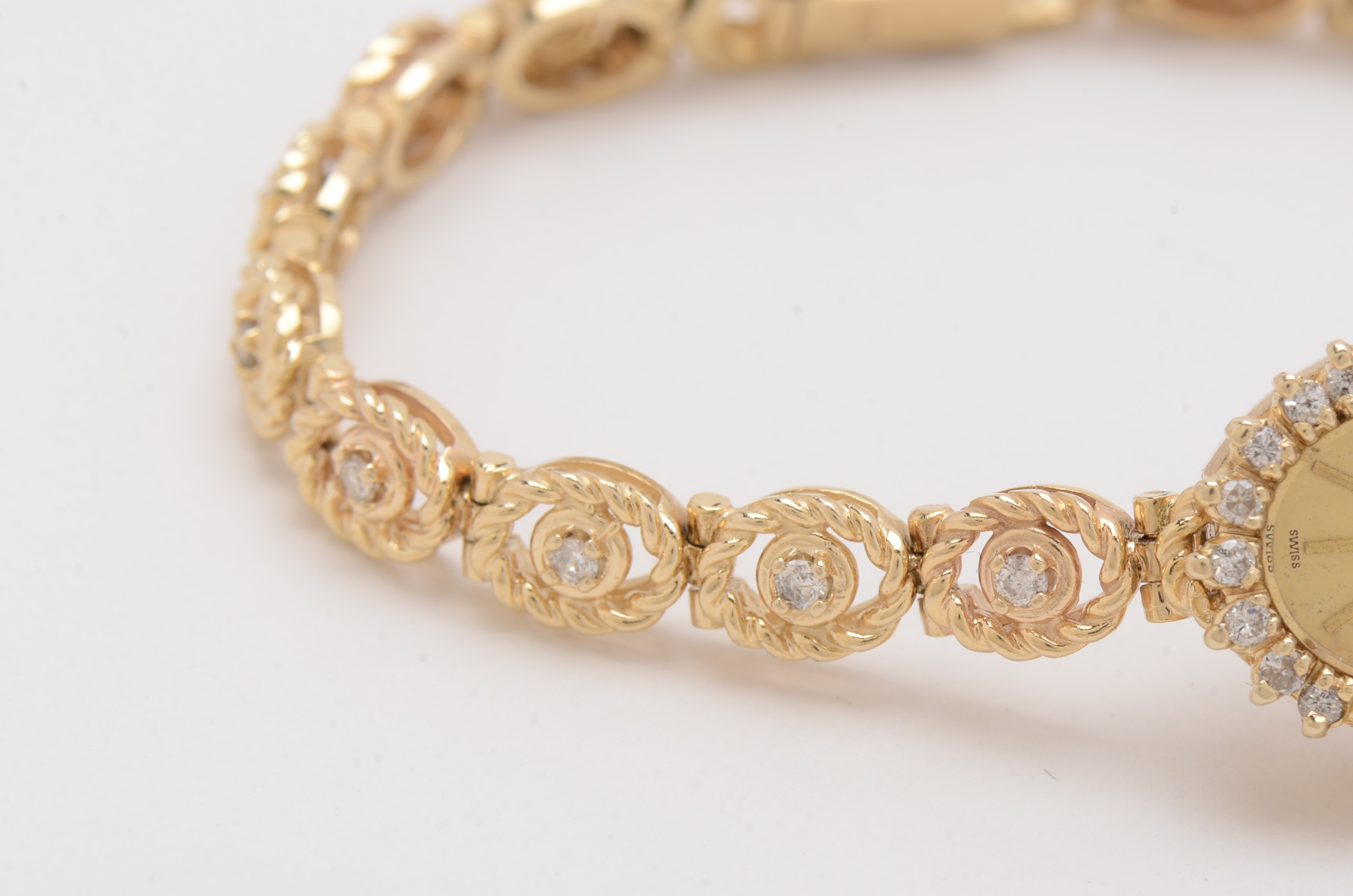 14K Yellow Gold and Diamond Dress Watch in Red Presentation Box