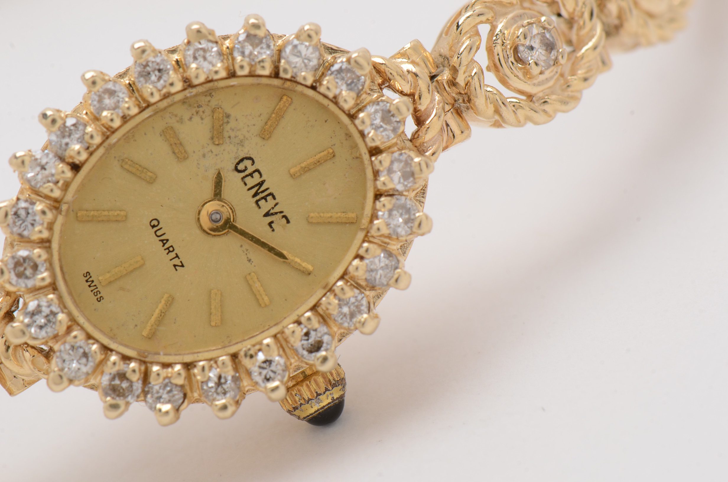 14K Yellow Gold and Diamond Dress Watch in Red Presentation Box