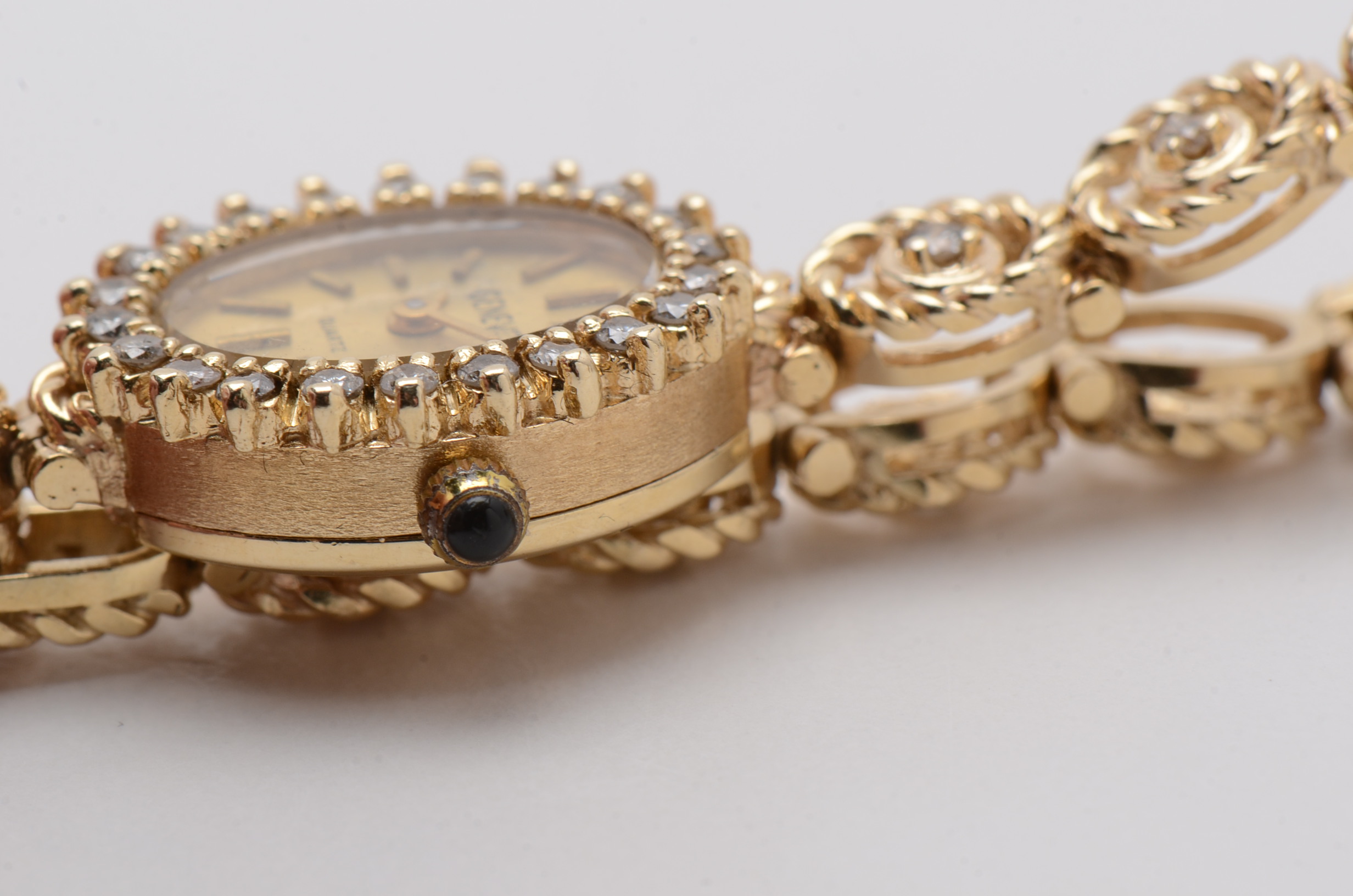 14K Yellow Gold and Diamond Dress Watch in Red Presentation Box