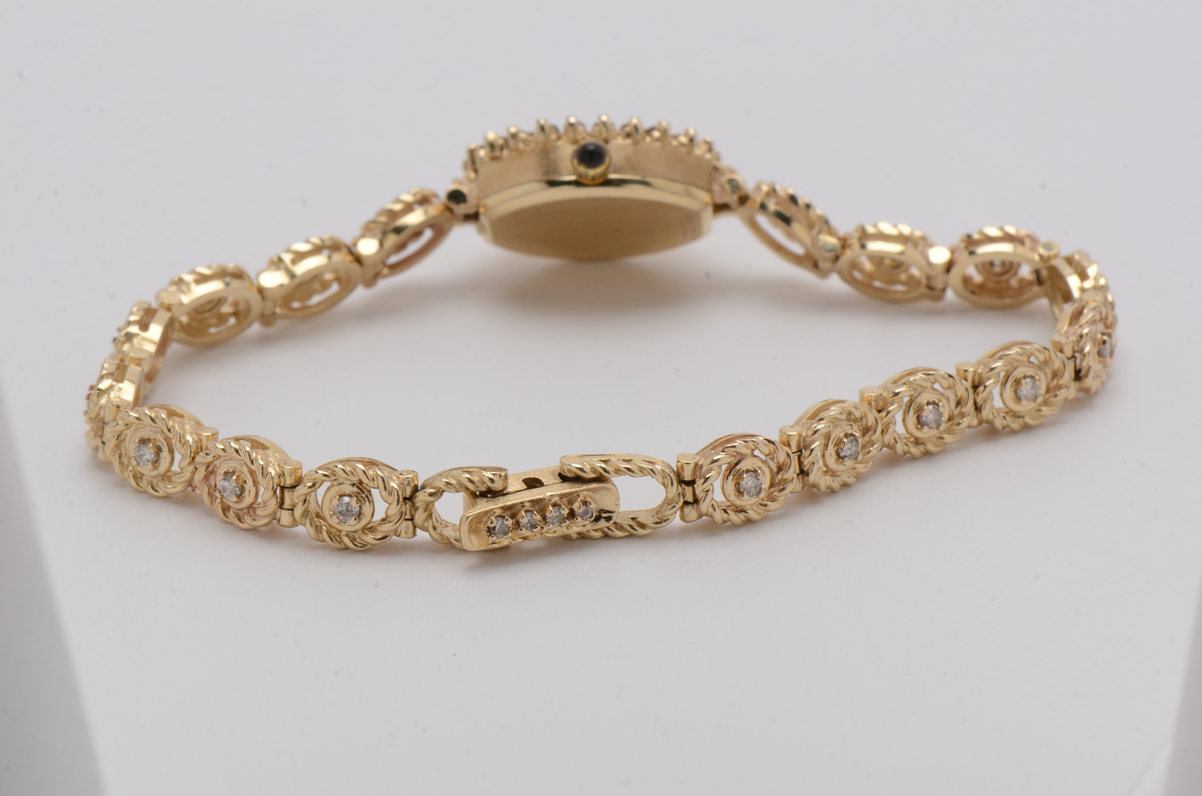 14K Yellow Gold and Diamond Dress Watch in Red Presentation Box