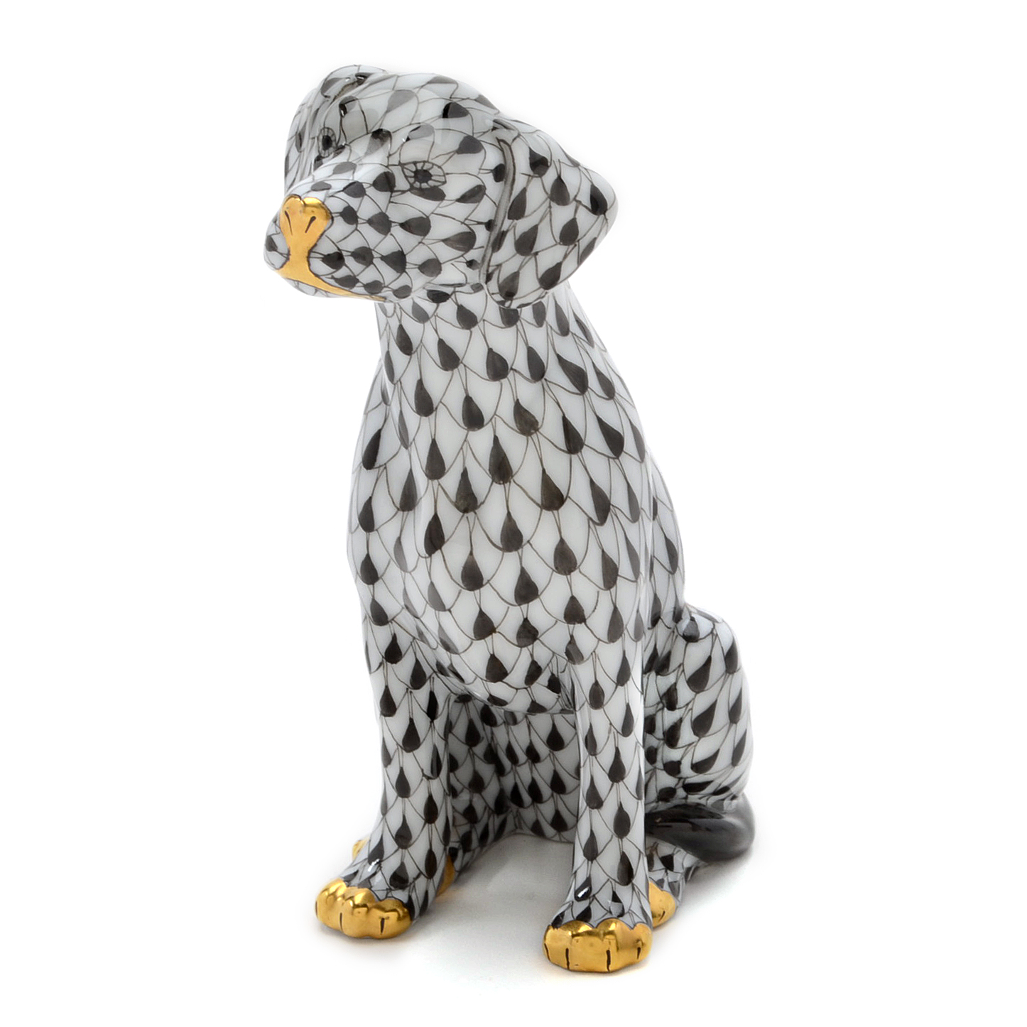 Herend Porcelain Dalmatian Figurine in Black Fishnet