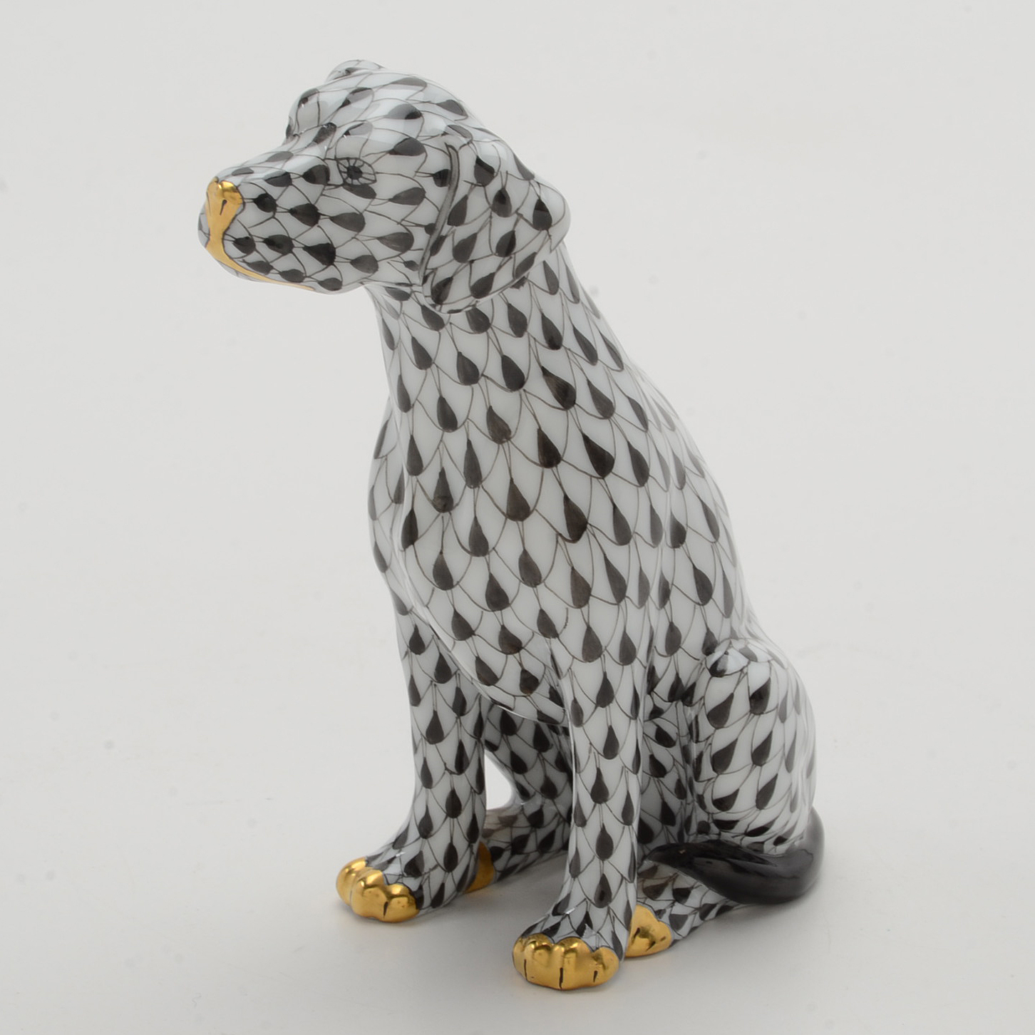 Herend Porcelain Dalmatian Figurine in Black Fishnet