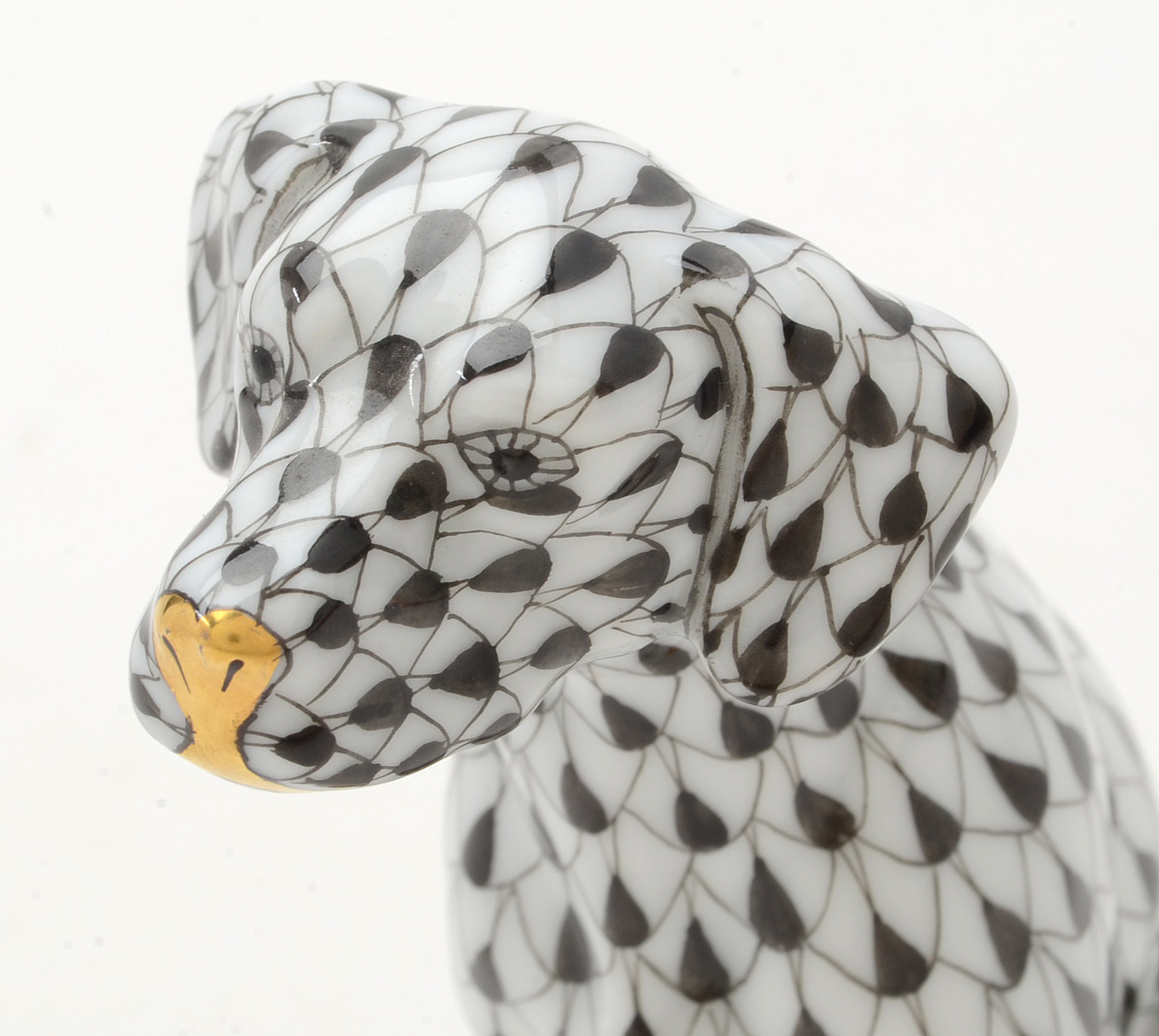 Herend Porcelain Dalmatian Figurine in Black Fishnet