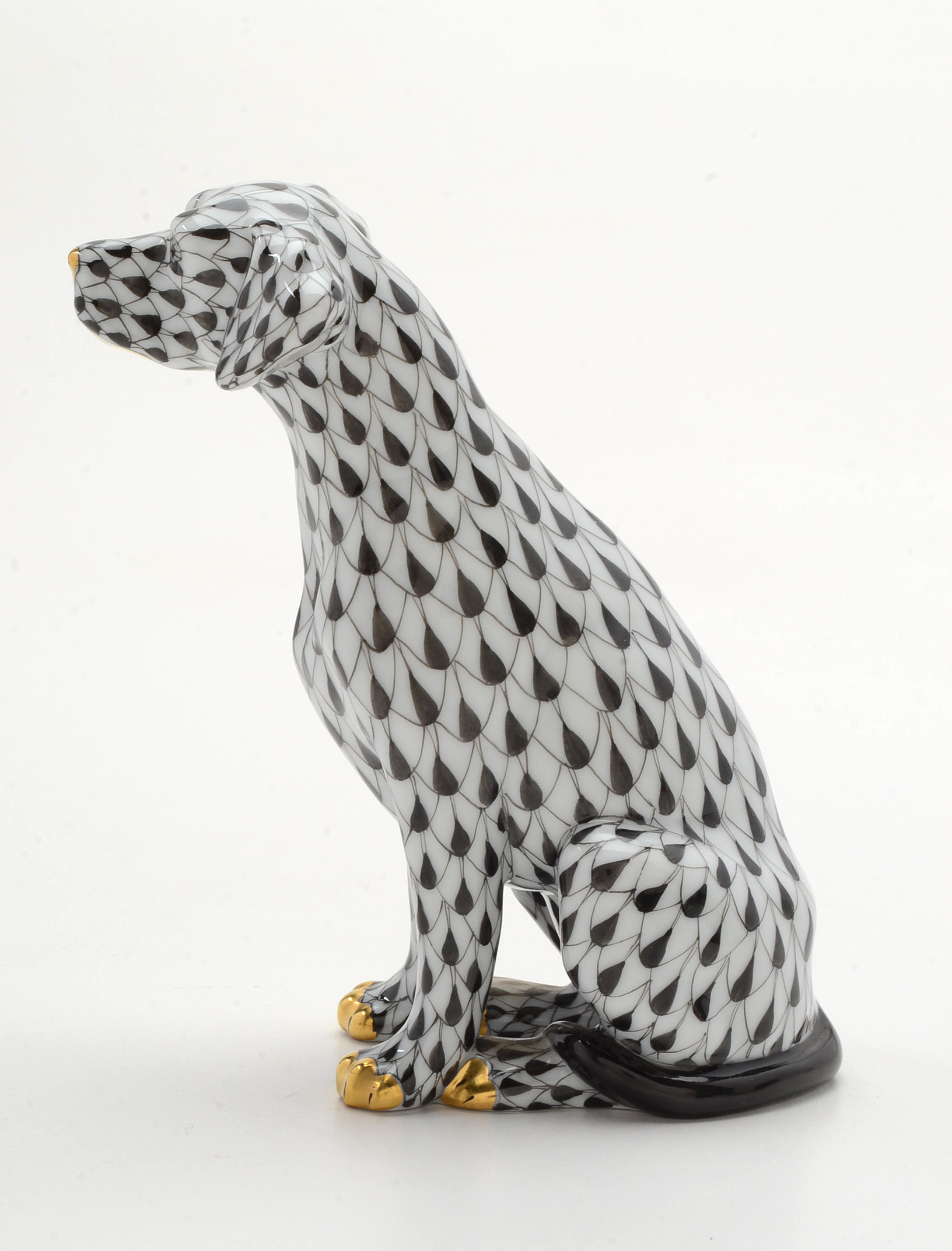 Herend Porcelain Dalmatian Figurine in Black Fishnet