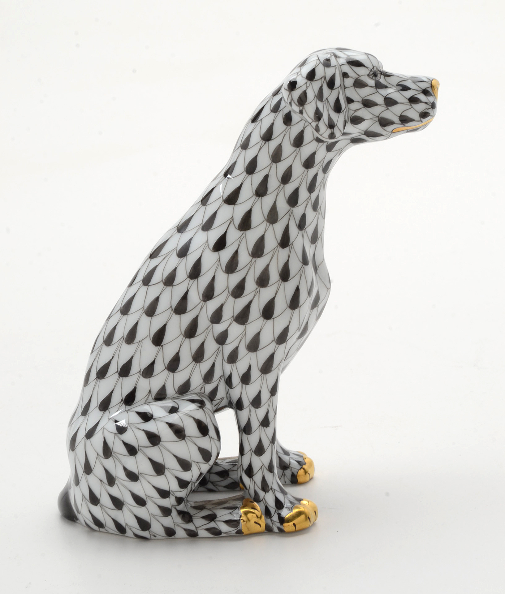 Herend Porcelain Dalmatian Figurine in Black Fishnet