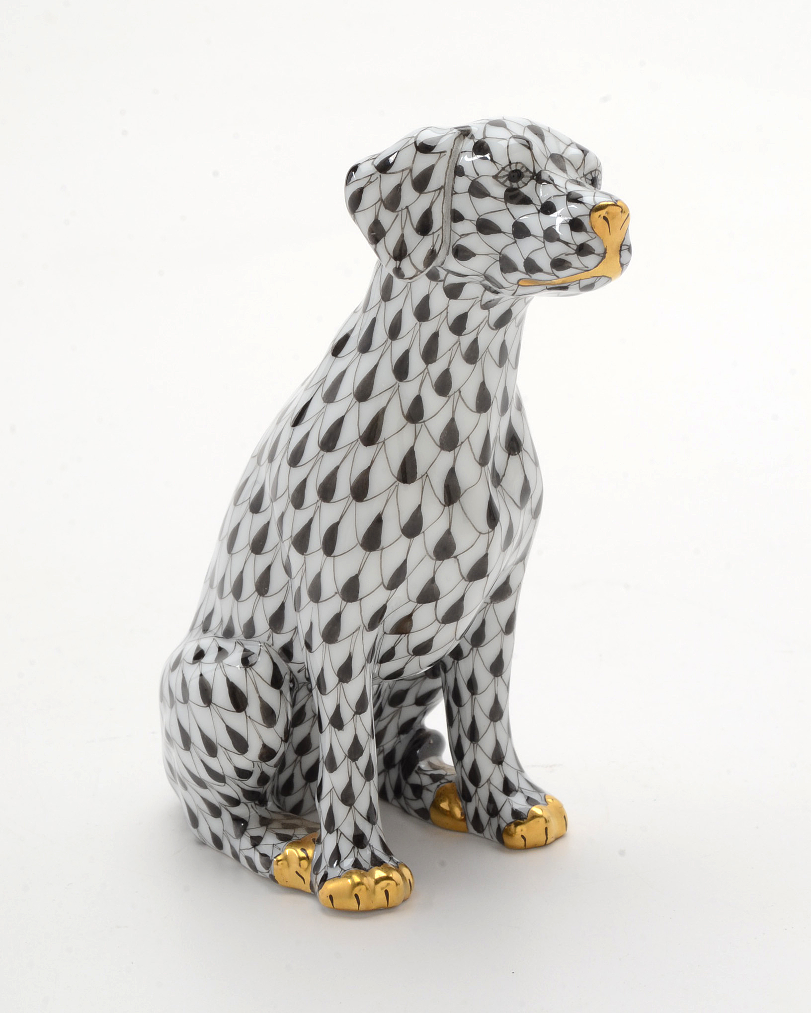 Herend Porcelain Dalmatian Figurine in Black Fishnet