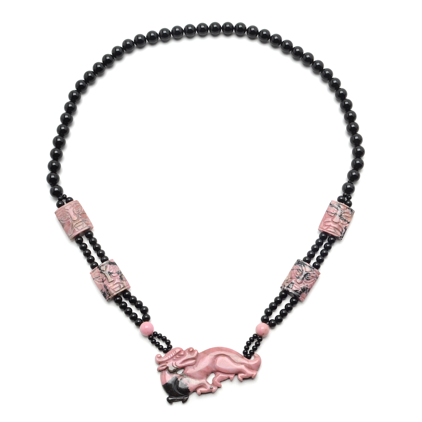 Onyx and Pink Rhodonite Beaded Necklace