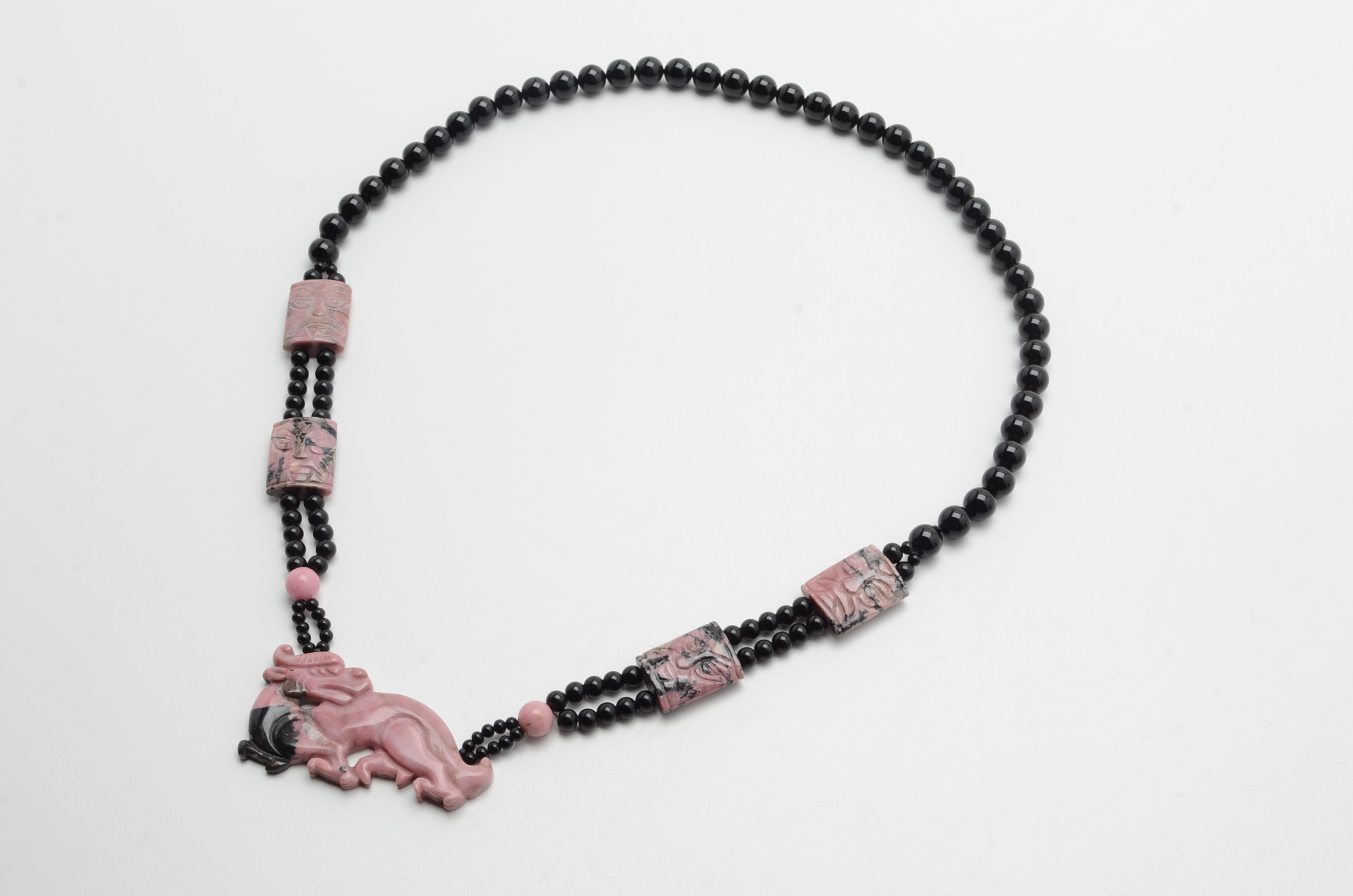 Onyx and Pink Rhodonite Beaded Necklace