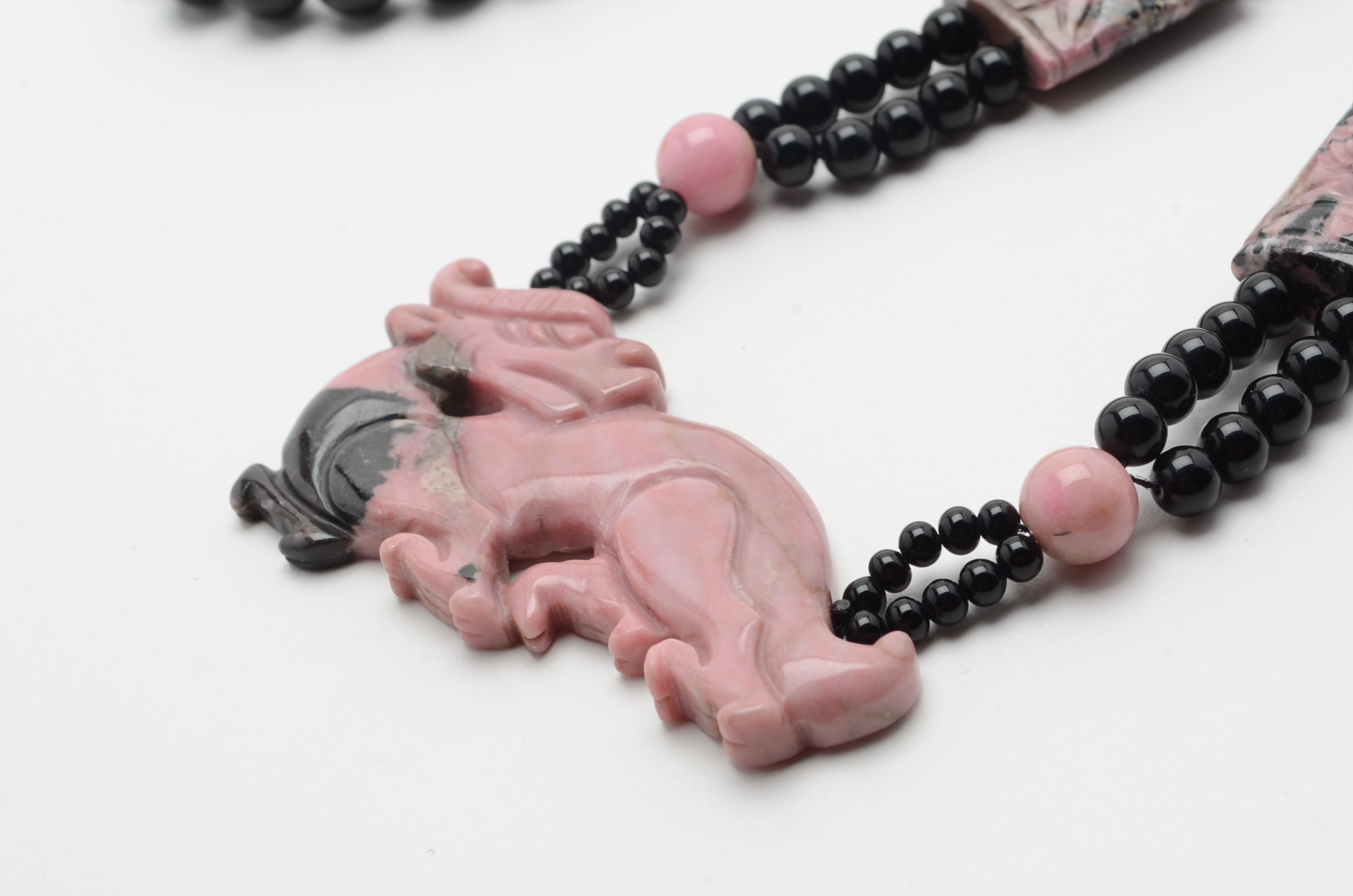 Onyx and Pink Rhodonite Beaded Necklace