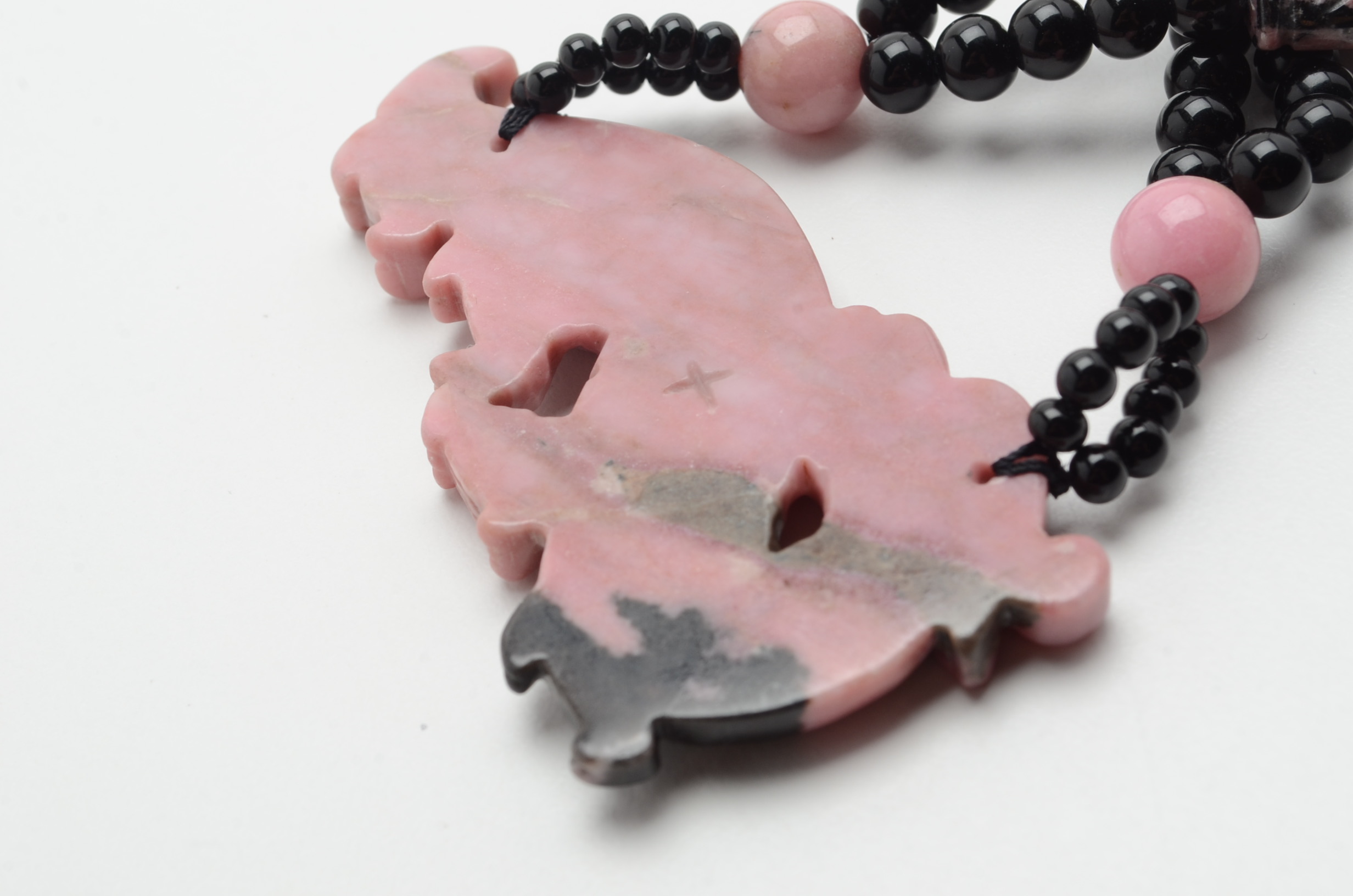 Onyx and Pink Rhodonite Beaded Necklace