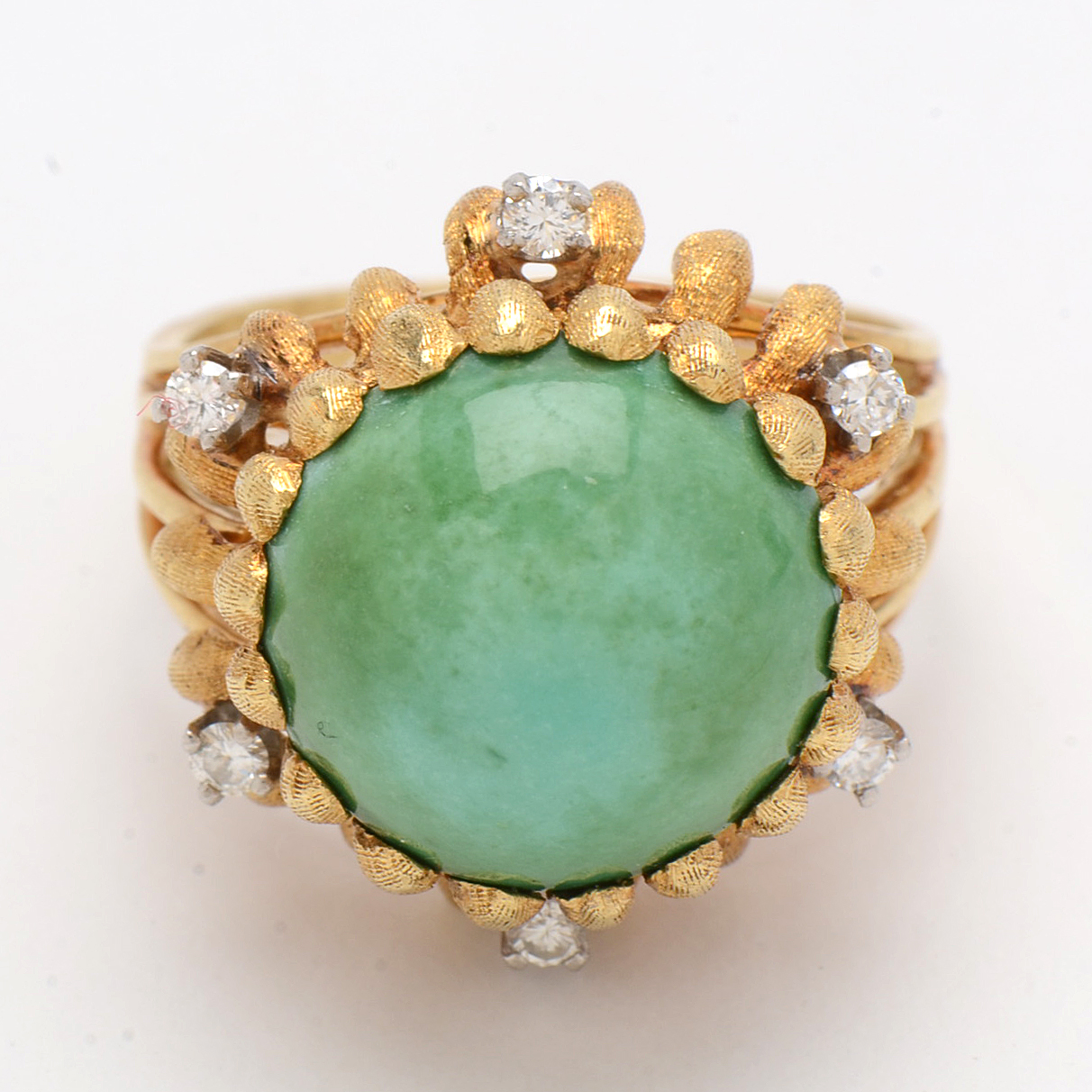 Cellino Italy 18K Yellow Gold Cocktail Ring with Turquoise and Diamonds