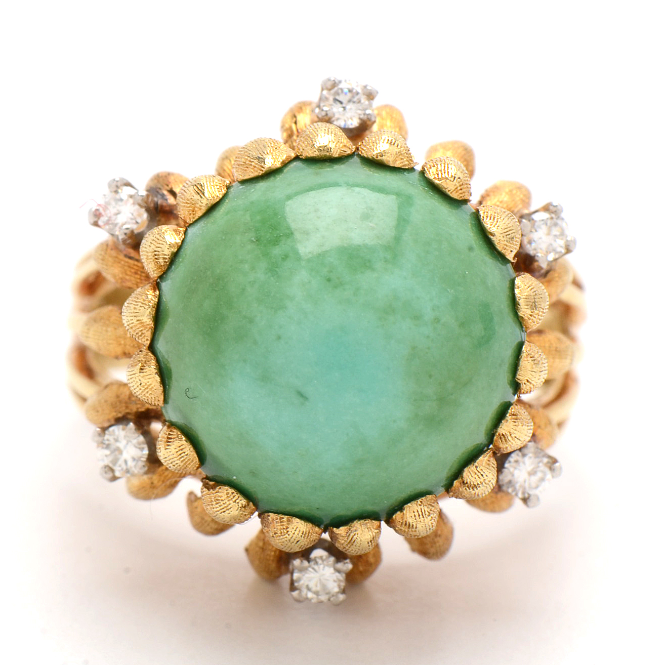 Cellino Italy 18K Yellow Gold Cocktail Ring with Turquoise and Diamonds
