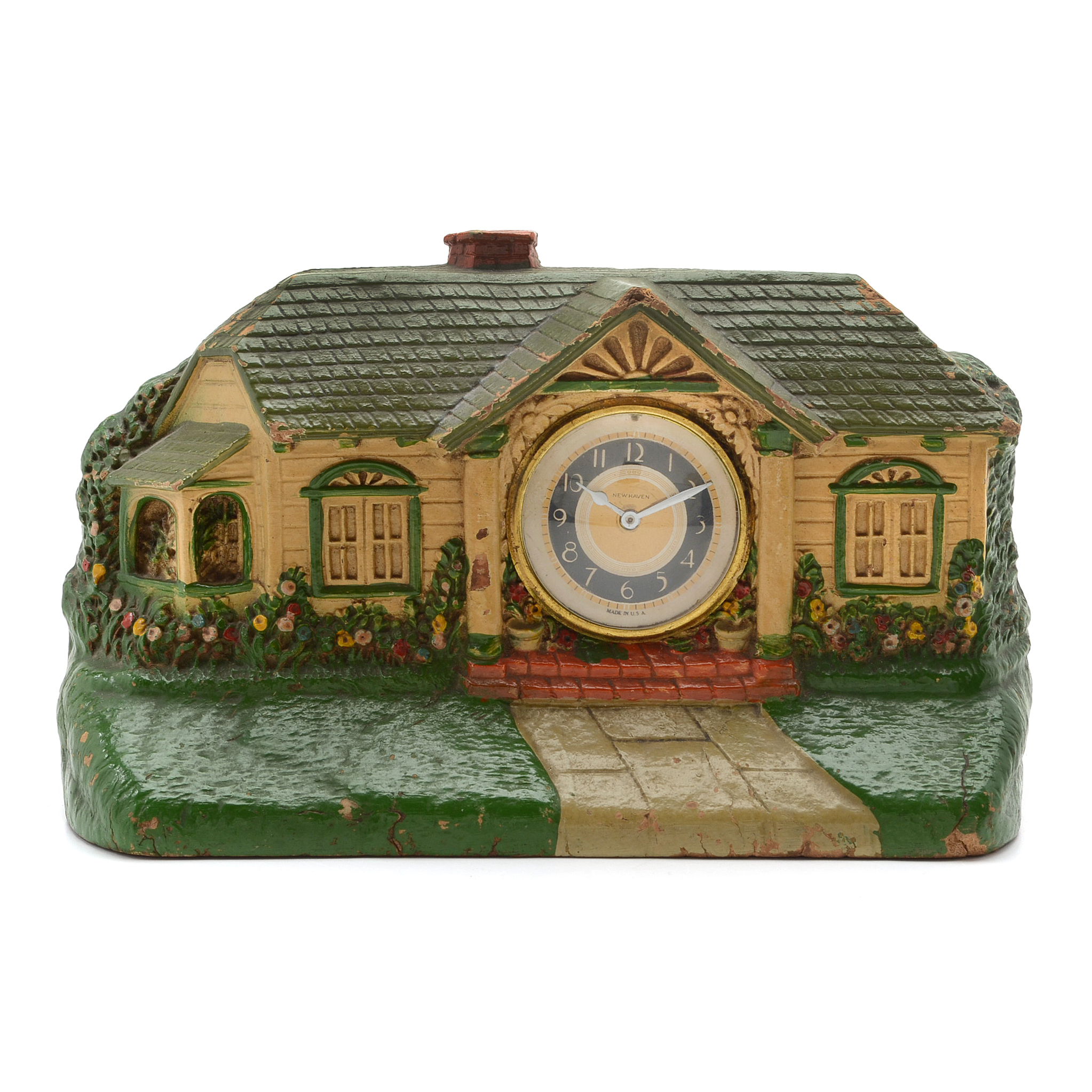 Art Deco Novelty "Bungalow" Wood Clock by The DeLuxe Clock Co.