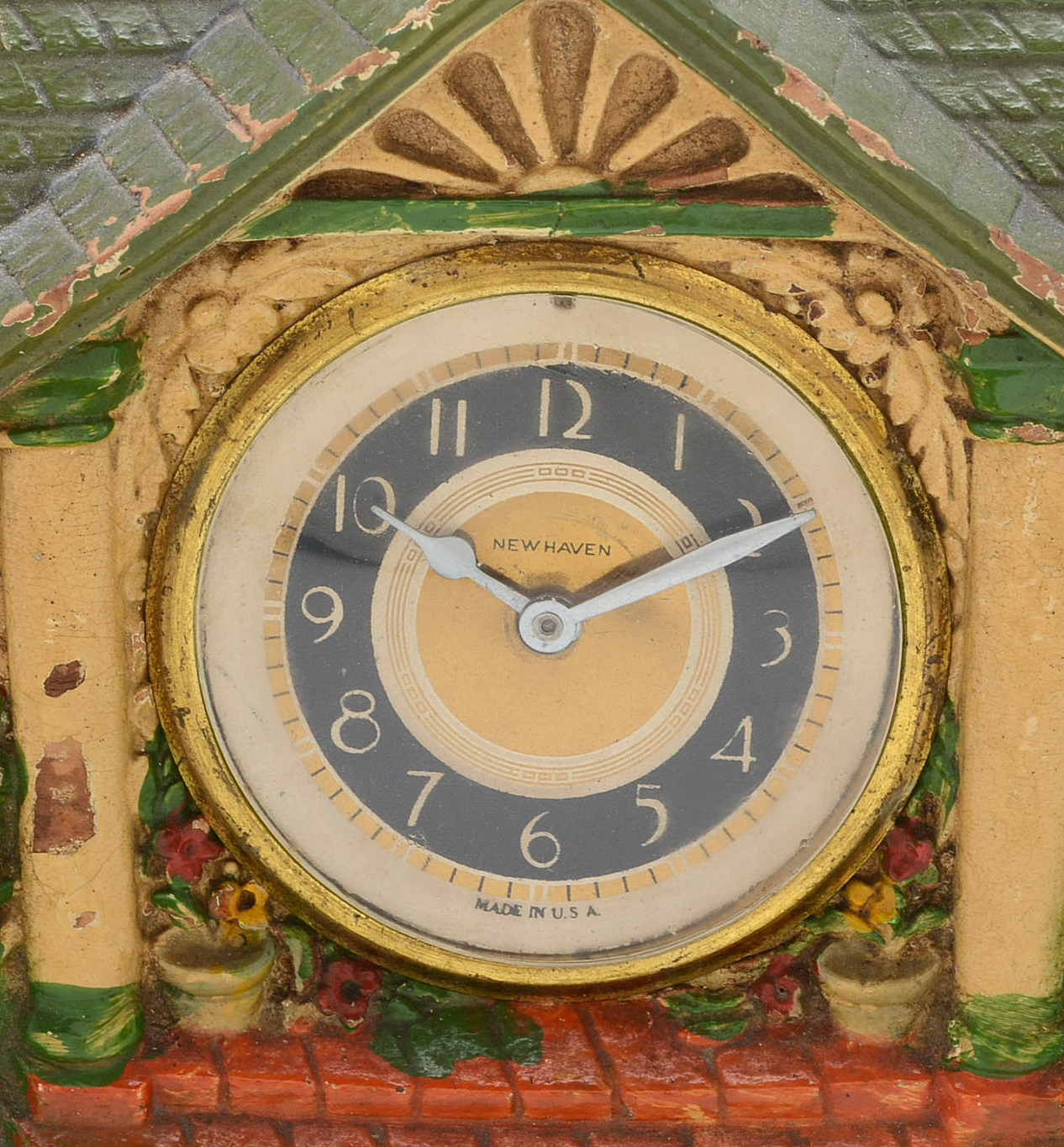 Art Deco Novelty "Bungalow" Wood Clock by The DeLuxe Clock Co.