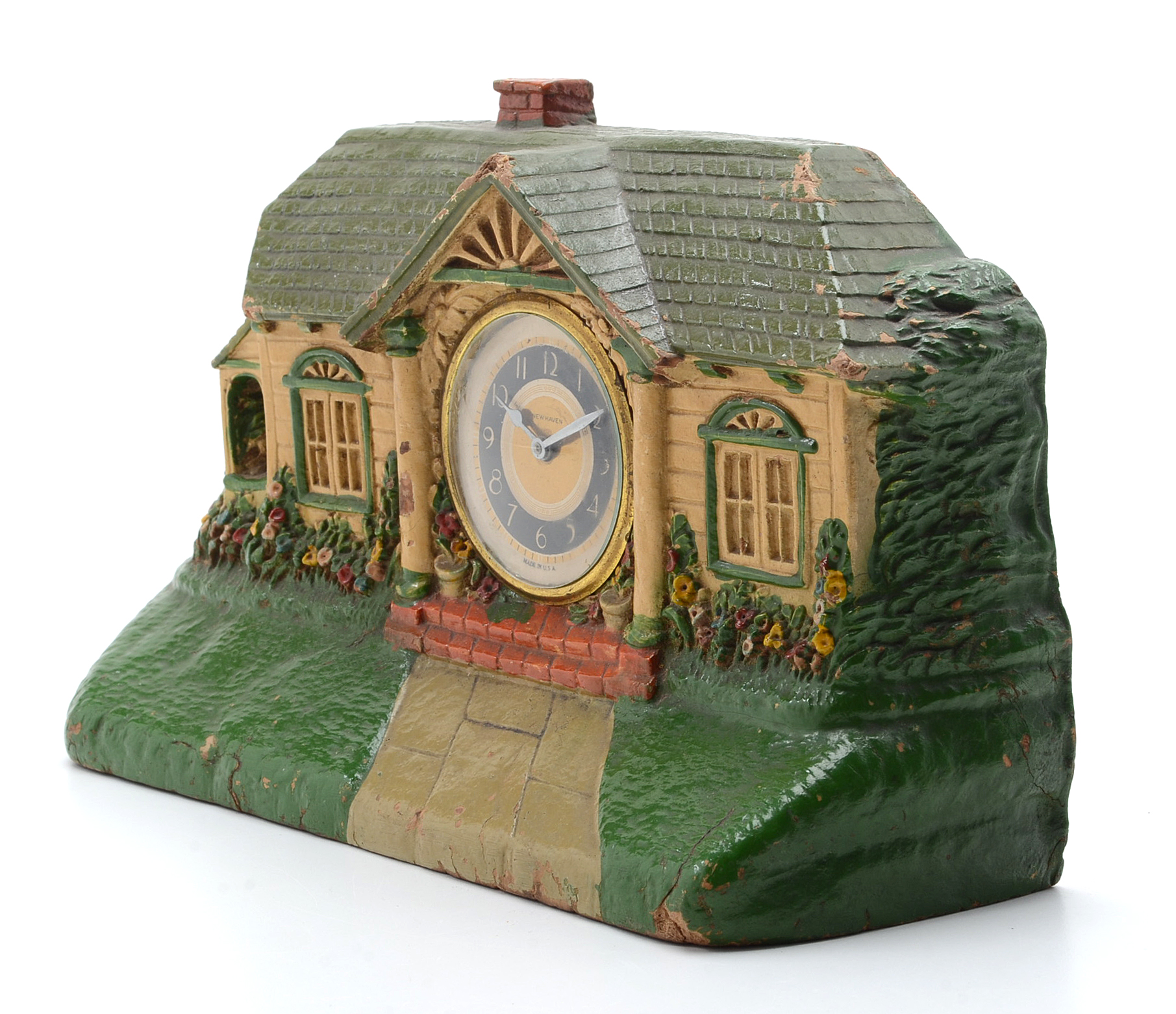 Art Deco Novelty "Bungalow" Wood Clock by The DeLuxe Clock Co.