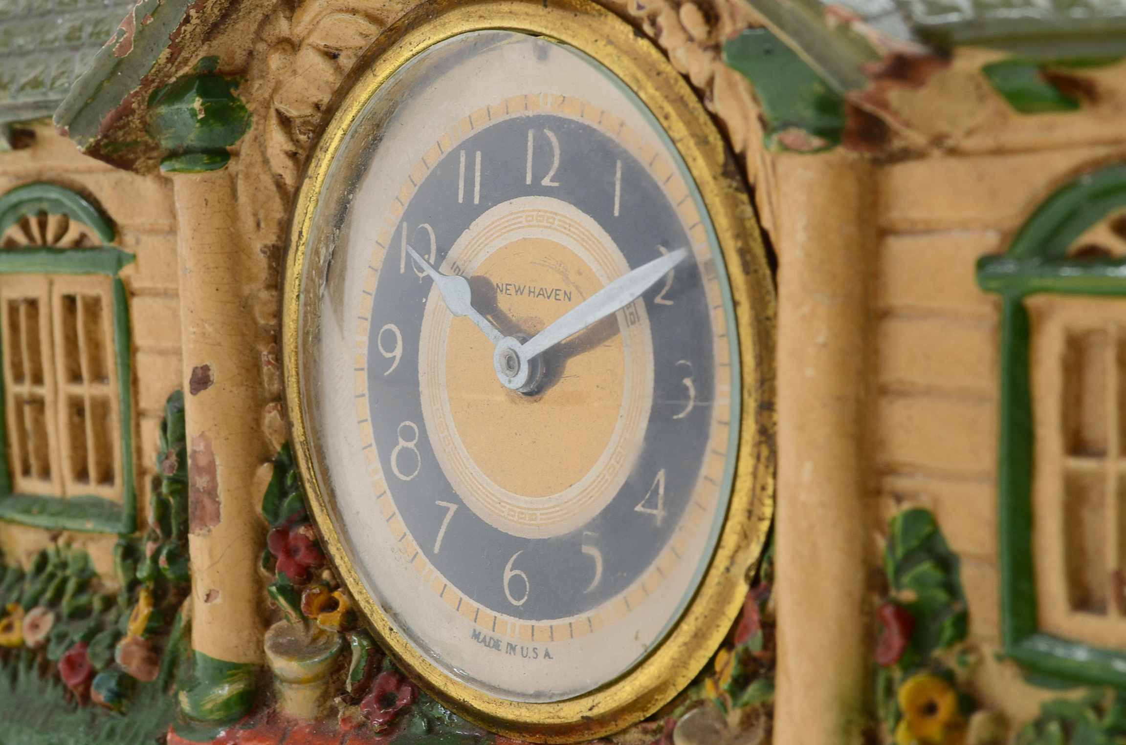 Art Deco Novelty "Bungalow" Wood Clock by The DeLuxe Clock Co.