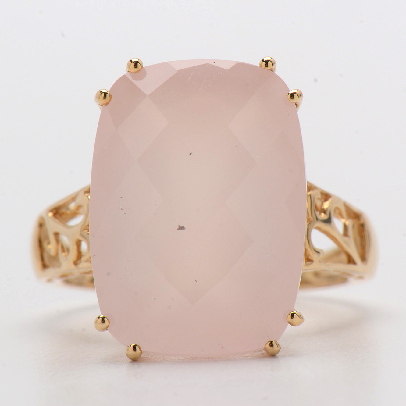 14K Yellow Gold Ring with Rectangular Checkerboard Rose Quartz Stone