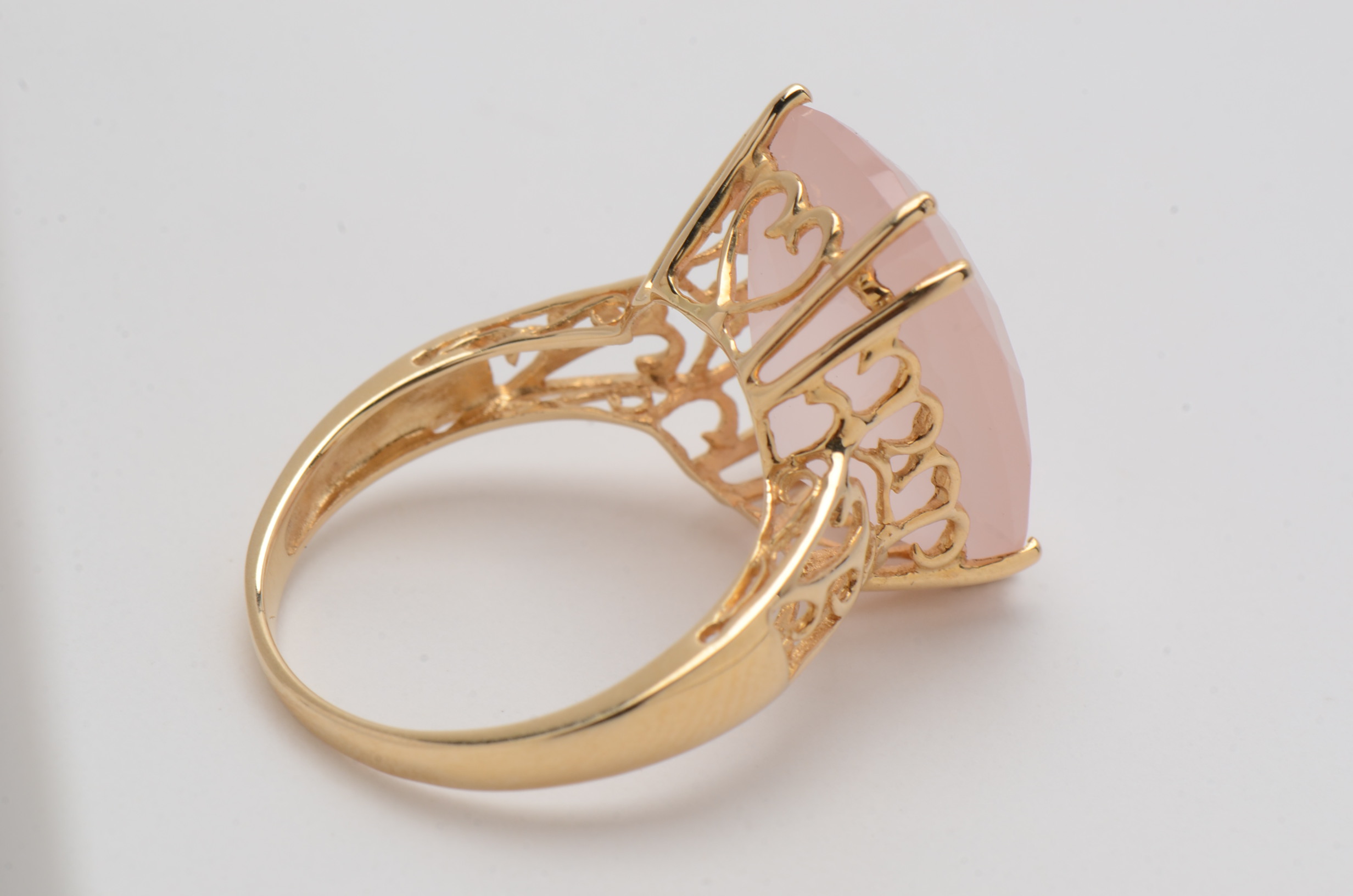 14K Yellow Gold Ring with Rectangular Checkerboard Rose Quartz Stone
