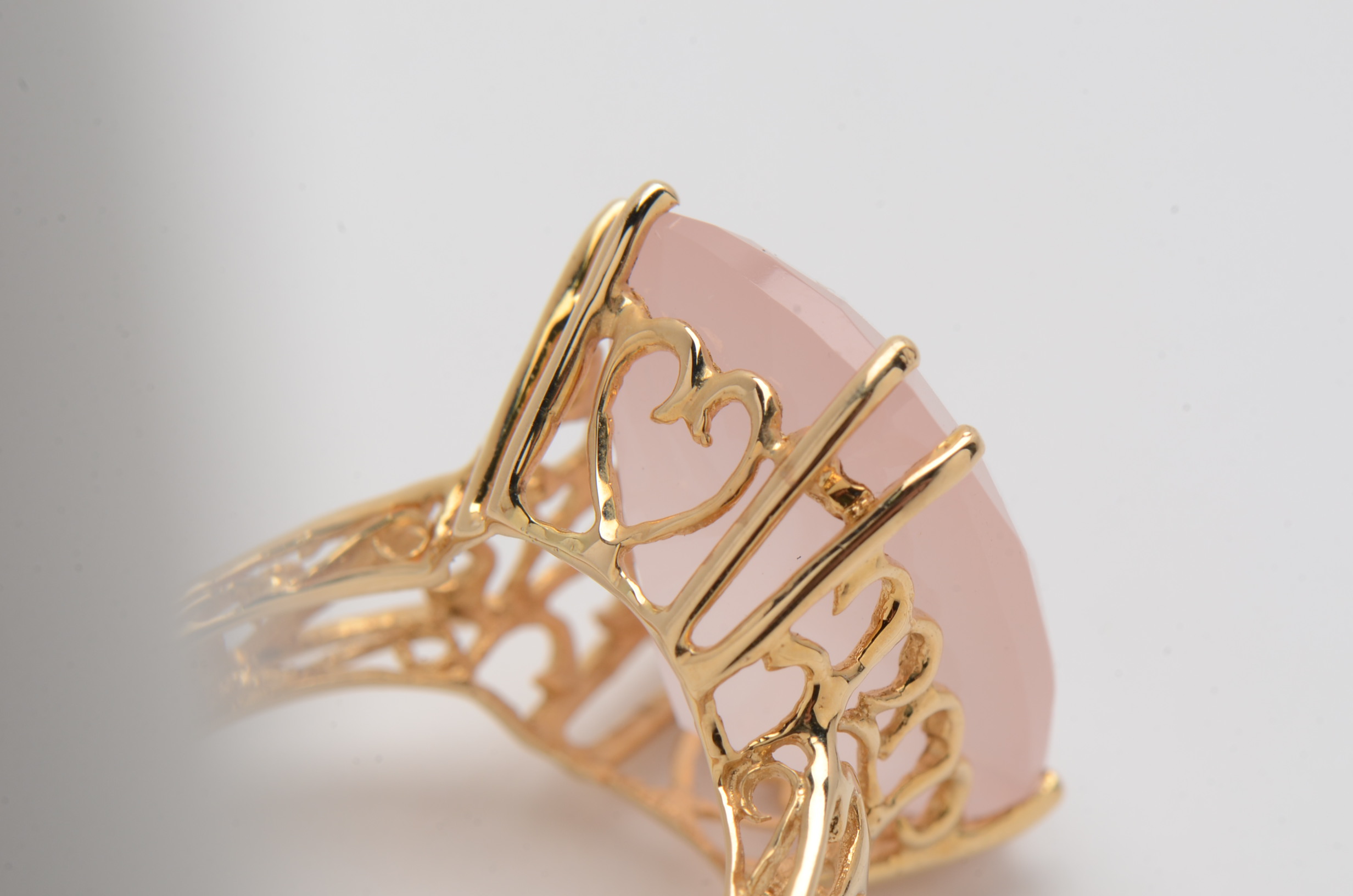14K Yellow Gold Ring with Rectangular Checkerboard Rose Quartz Stone