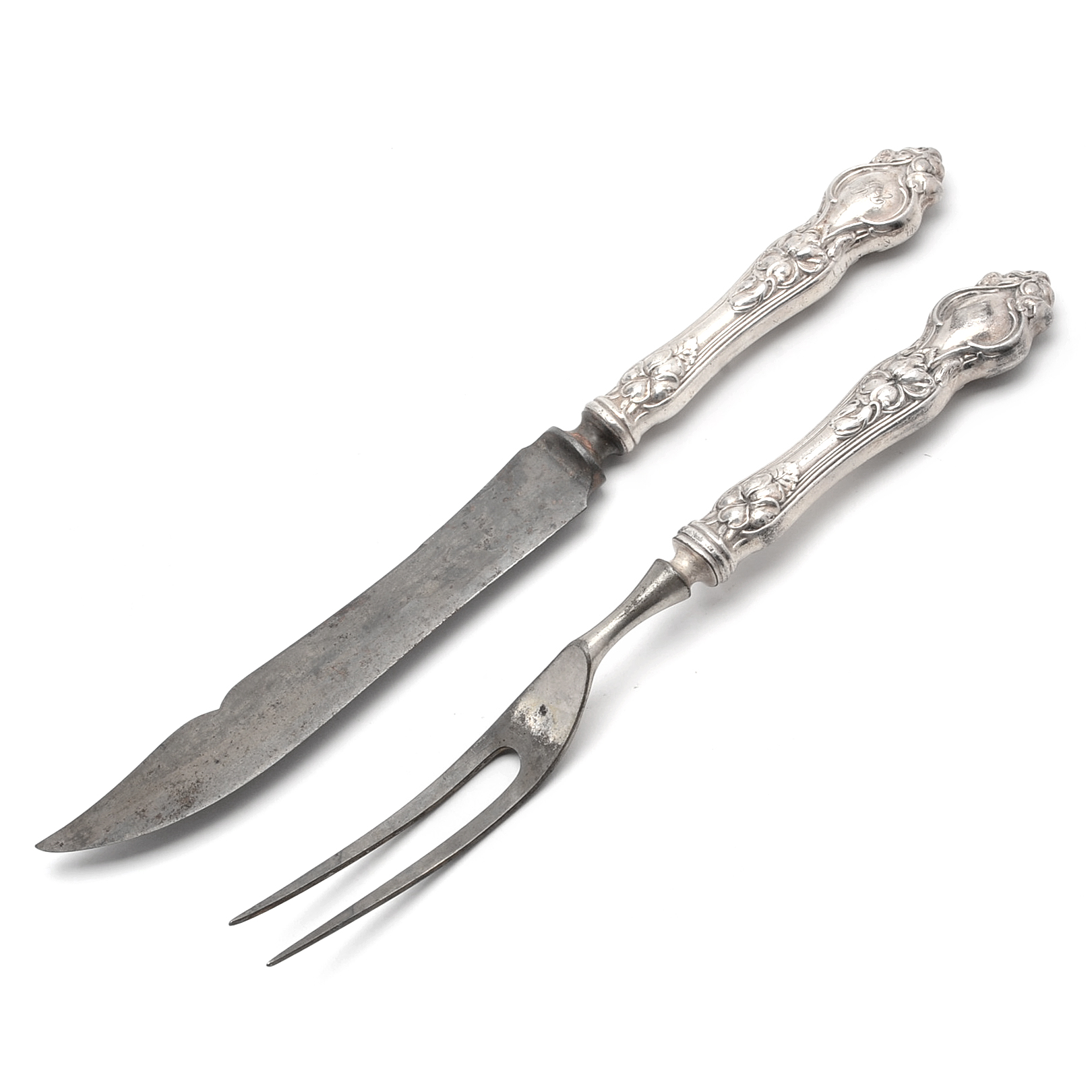 R. Wallace & Sons Carving Knife and Fork with Sterling Handles