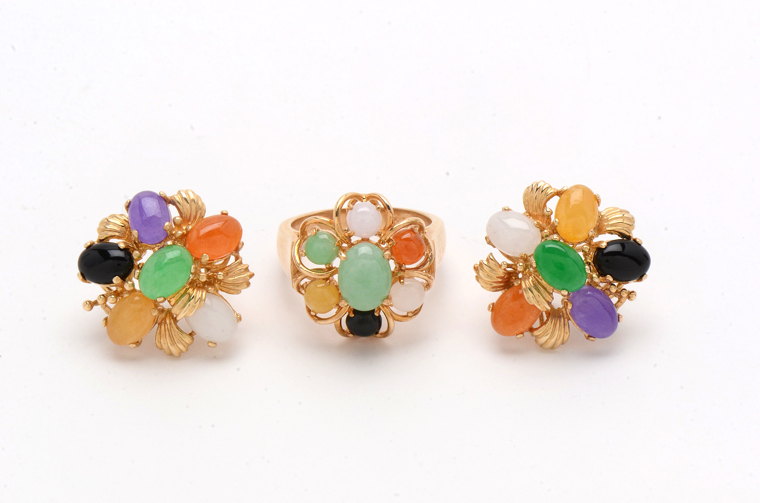 Gump's 14K Yellow Gold Tutti-Frutti Ring and Earrings with Colored Gemstones