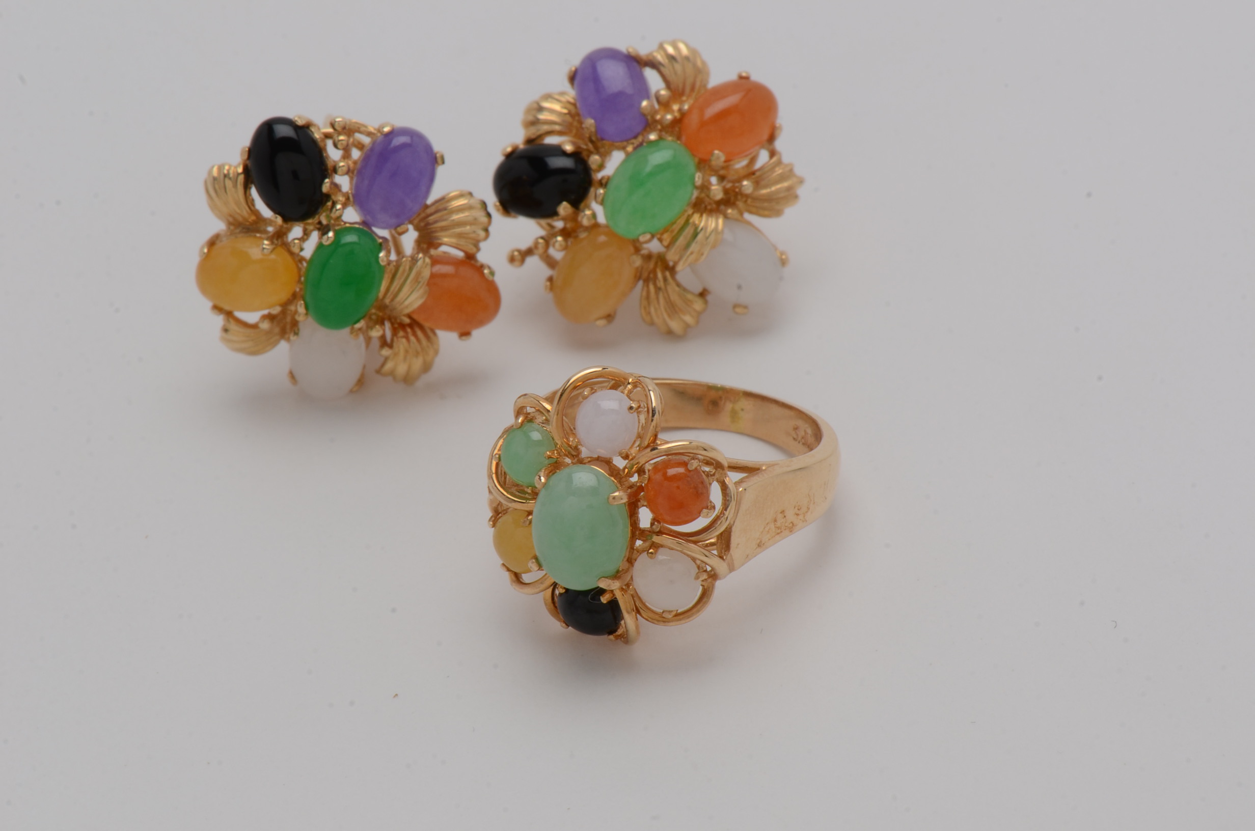 Gump's 14K Yellow Gold Tutti-Frutti Ring and Earrings with Colored Gemstones
