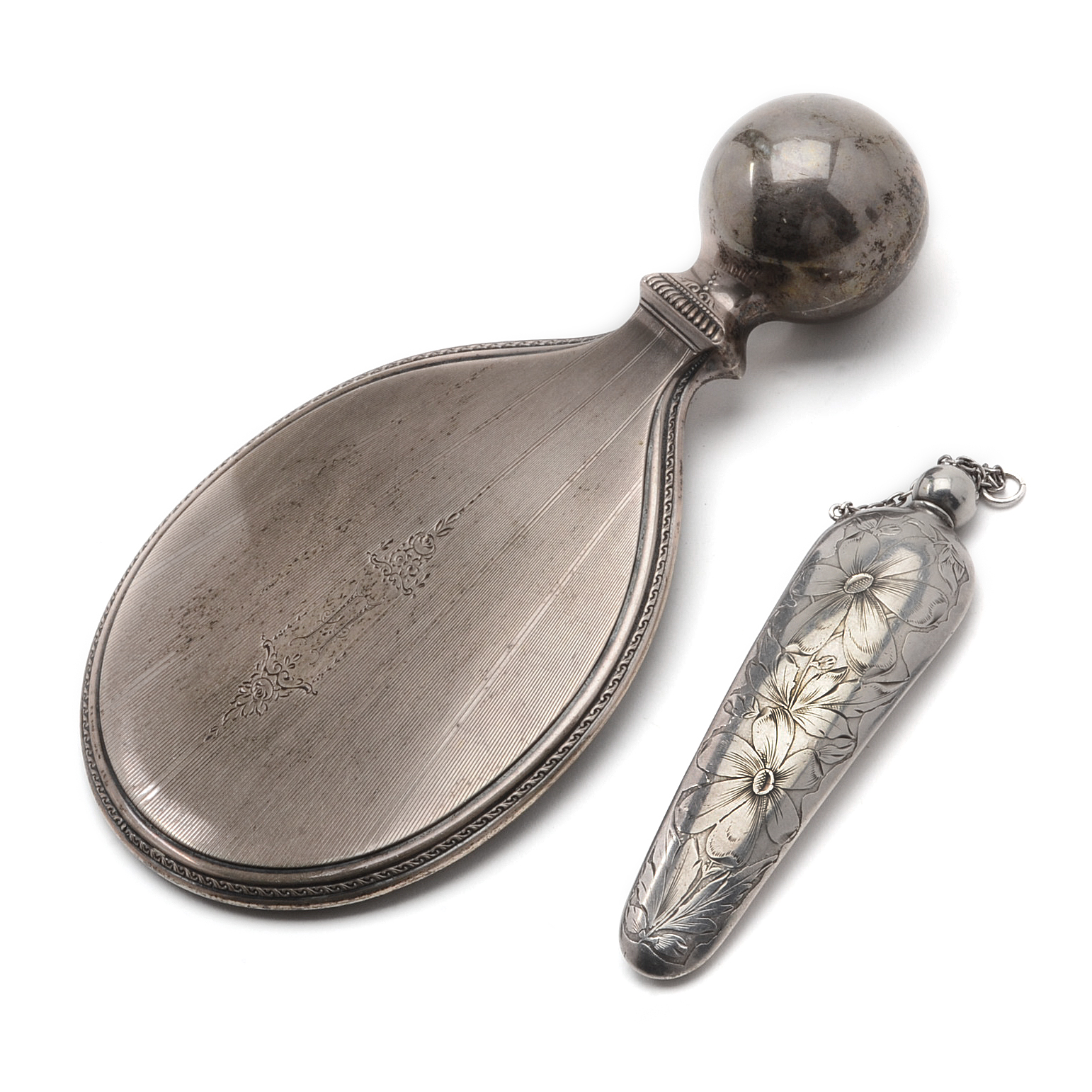 R. Wallace & Sons Sterling Silver Hand Mirror and Sterling Scent Bottle