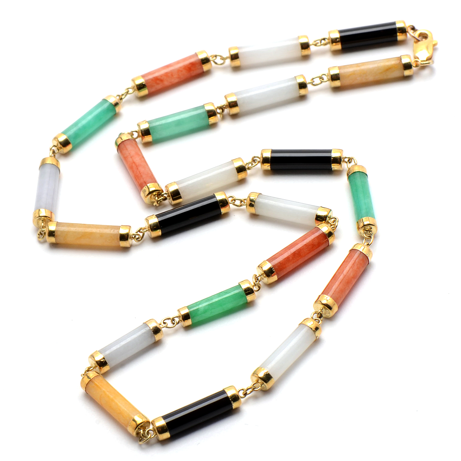14K Yellow Gold, Dyed Jadeite and Black Onyx Necklace