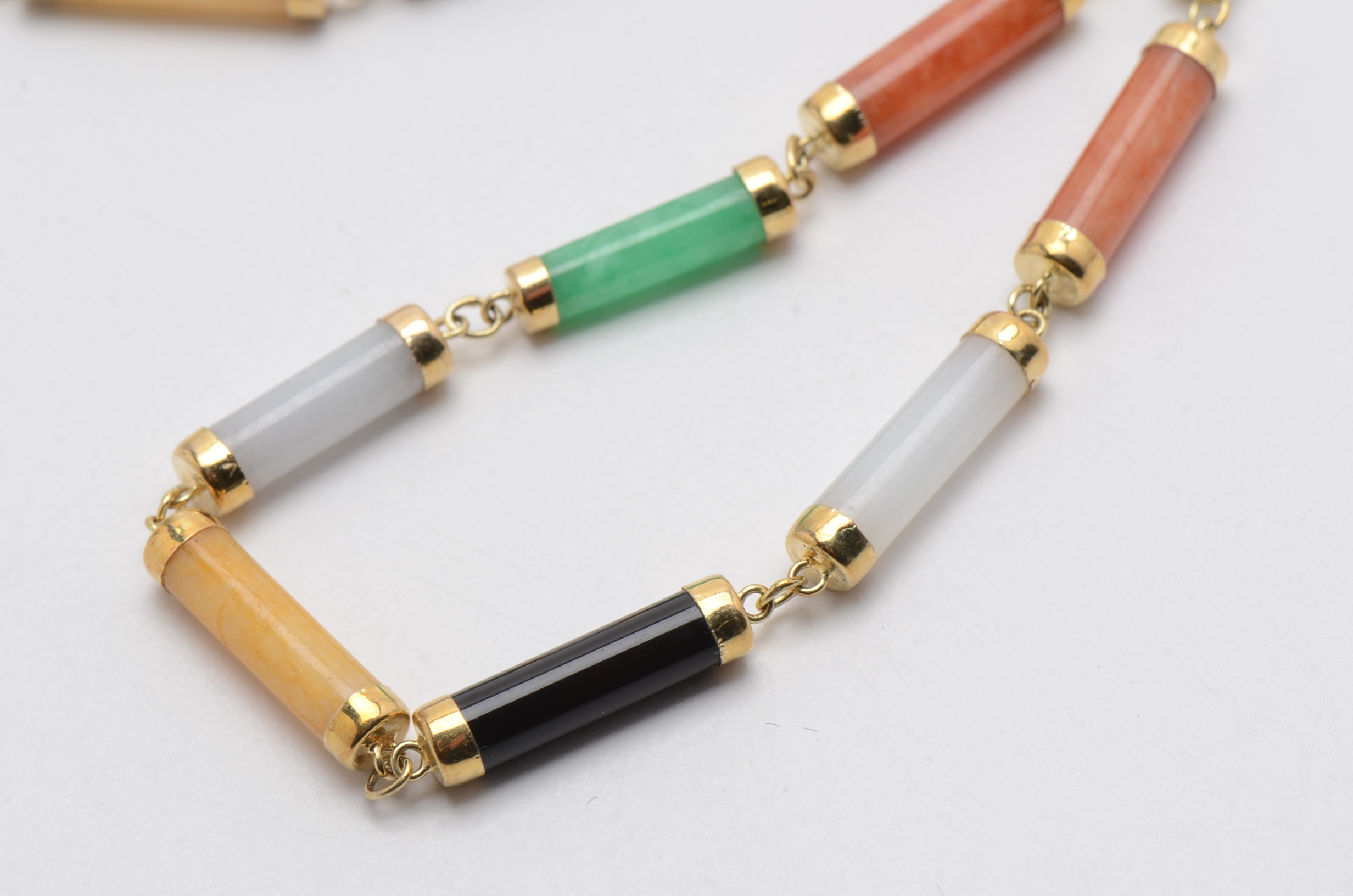 14K Yellow Gold, Dyed Jadeite and Black Onyx Necklace