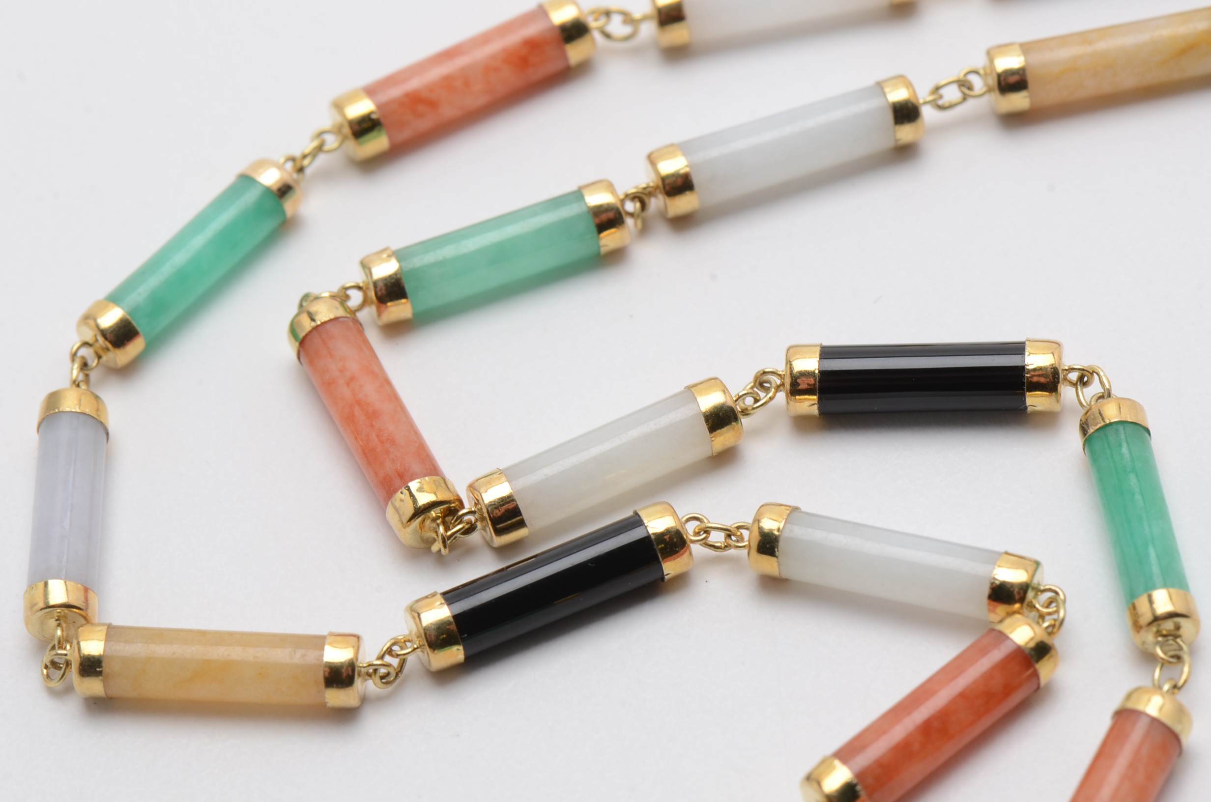 14K Yellow Gold, Dyed Jadeite and Black Onyx Necklace