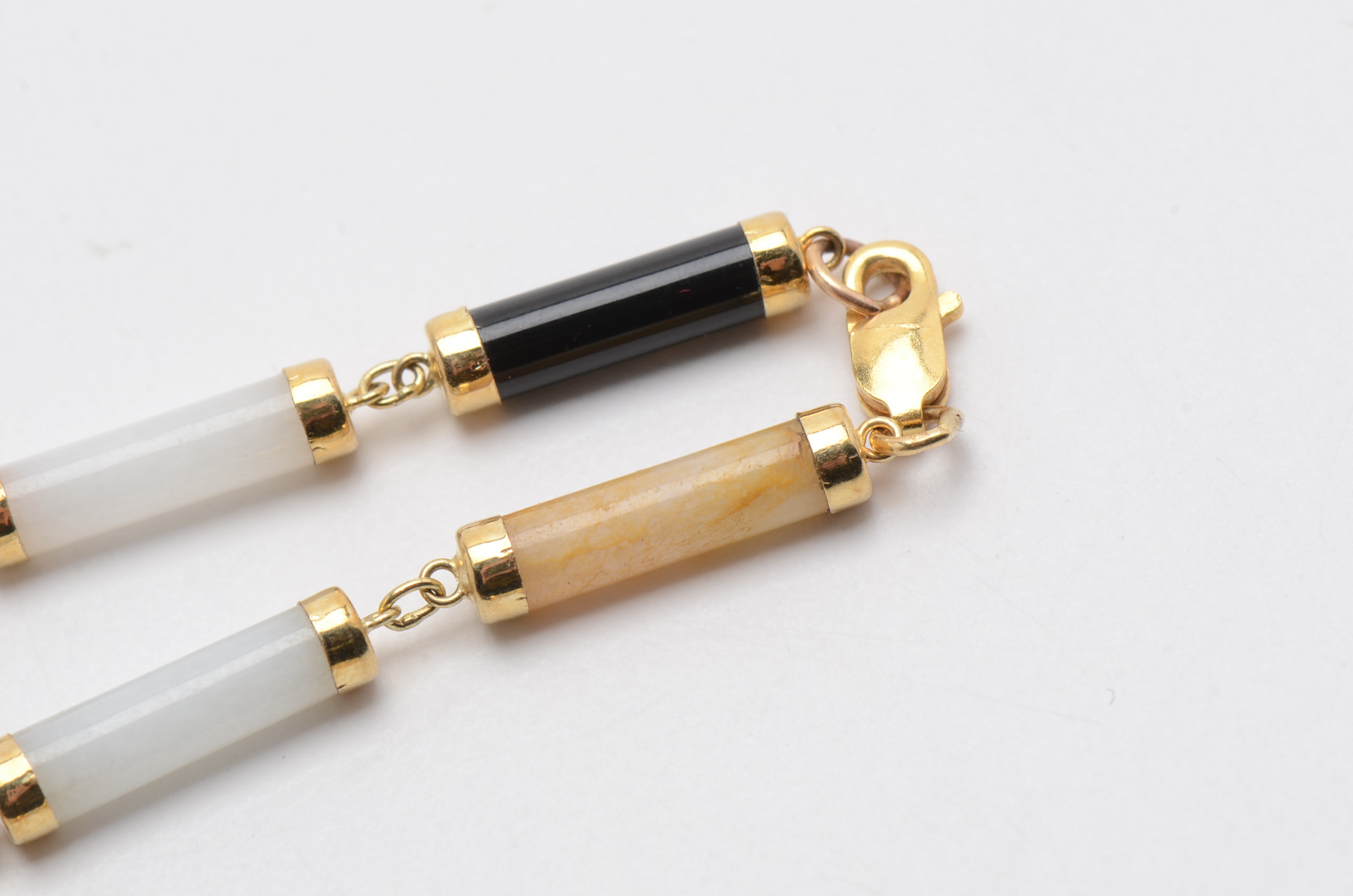 14K Yellow Gold, Dyed Jadeite and Black Onyx Necklace