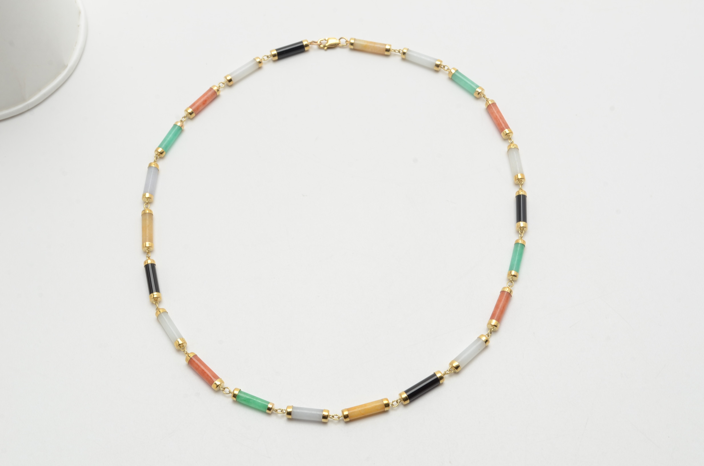 14K Yellow Gold, Dyed Jadeite and Black Onyx Necklace