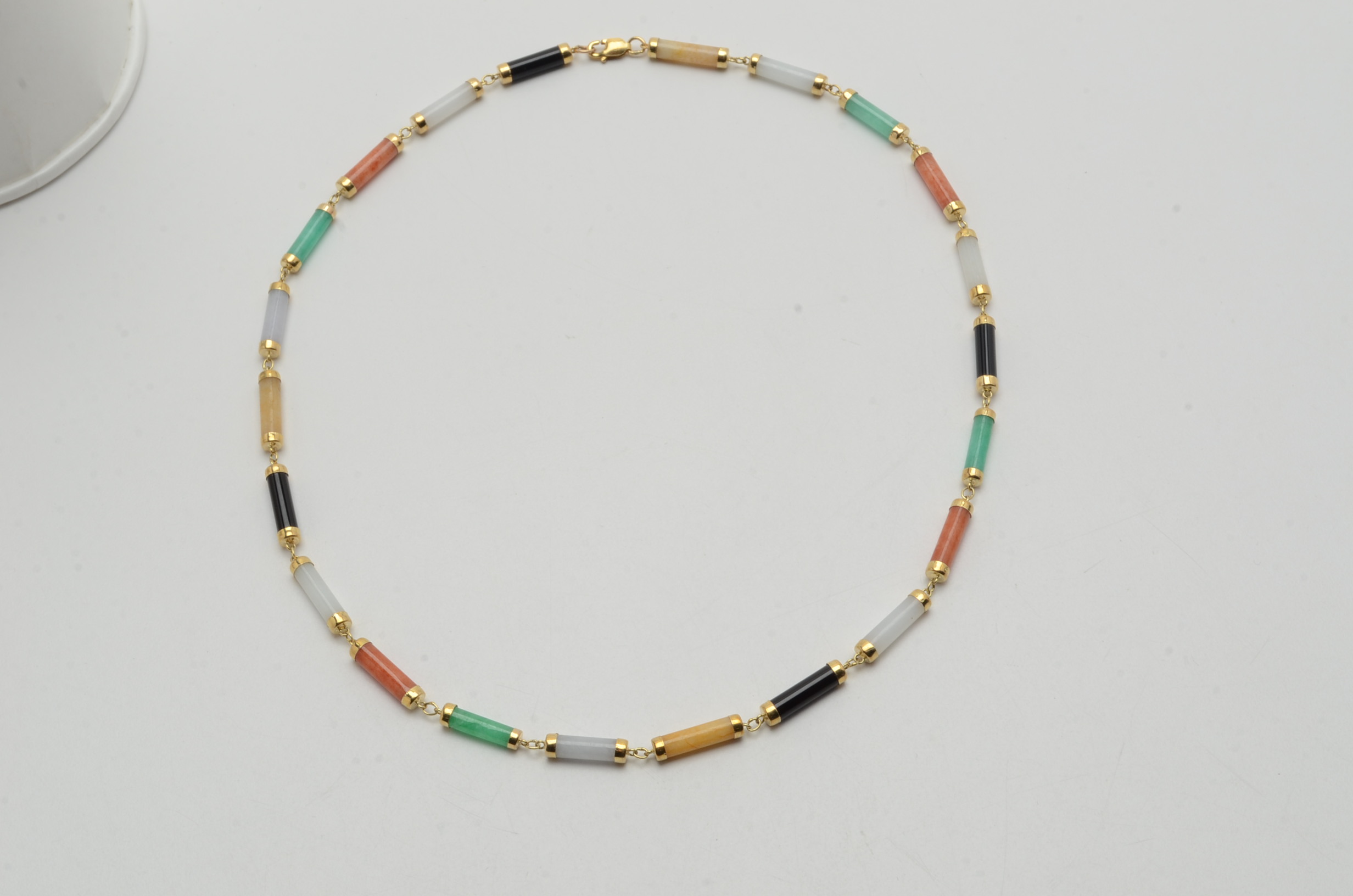14K Yellow Gold, Dyed Jadeite and Black Onyx Necklace