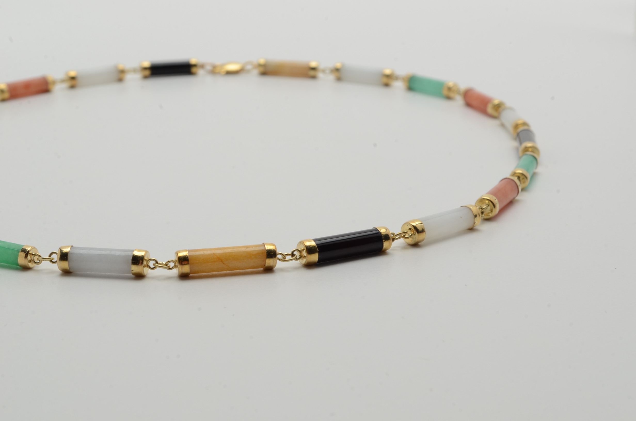 14K Yellow Gold, Dyed Jadeite and Black Onyx Necklace